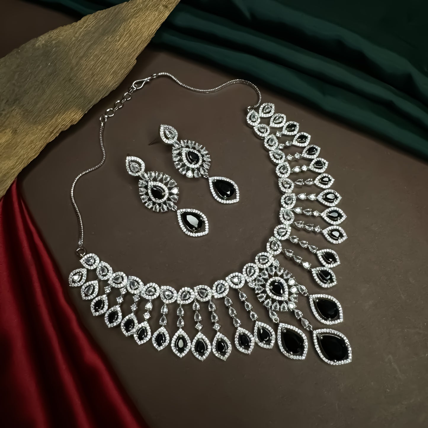Ishrat AD Necklace Set - Black