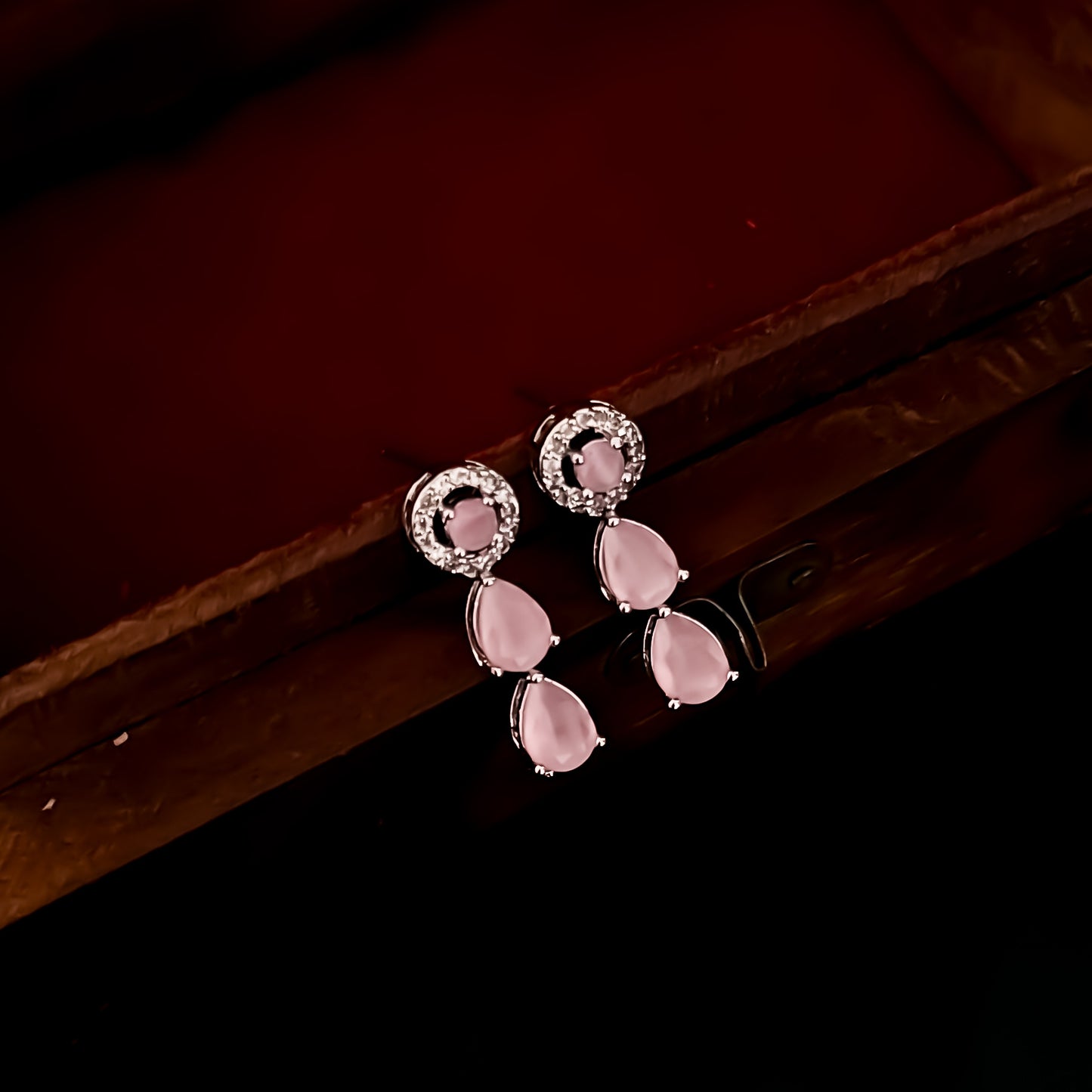 Eloise American Diamond Necklace Set- Pastel Pink