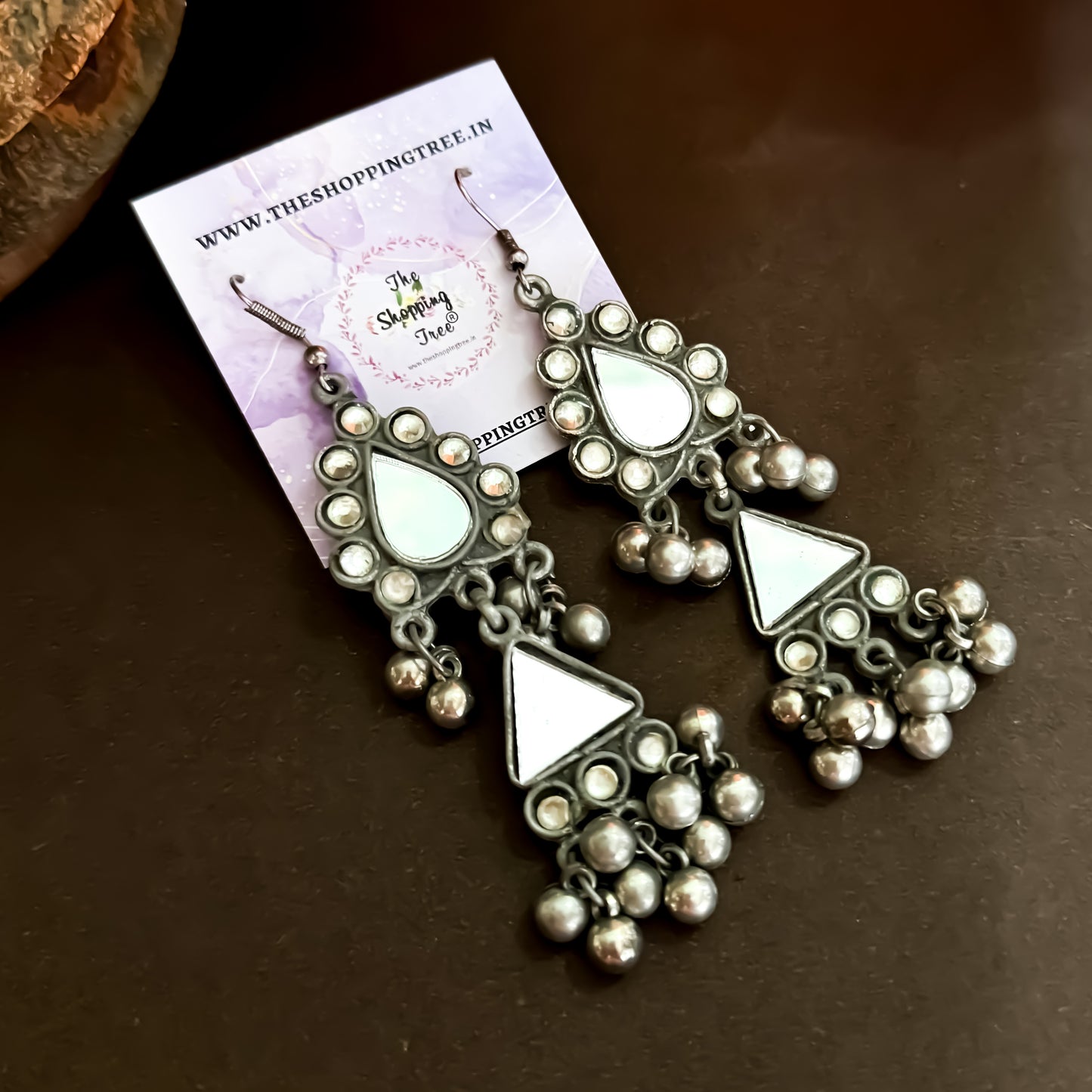Chandrika Vintage Afghani Earrings - Mirror White