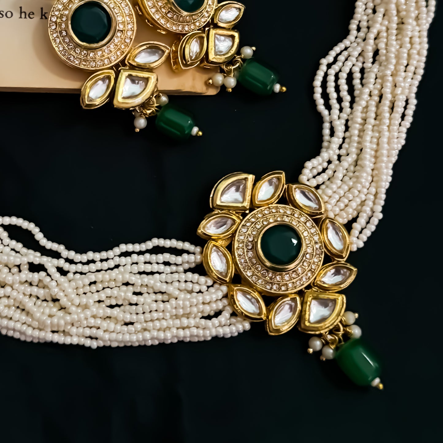 Shree Kundan Pearl Necklace Set - Green