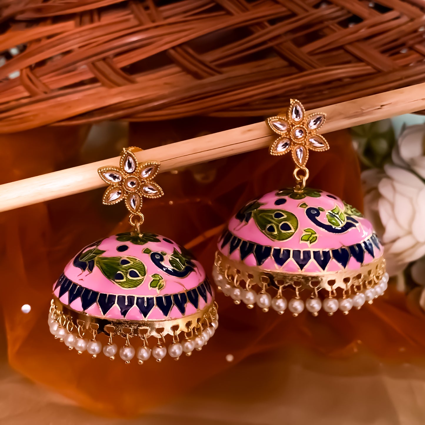 Insa Meenakari Jhumka Earring - Pink
