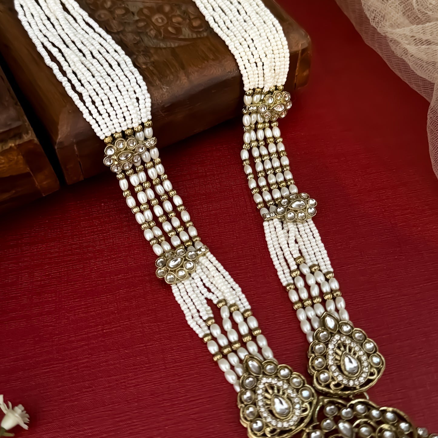 Golden Sanisha Designer Kundan Rani Haar Long Necklace Set