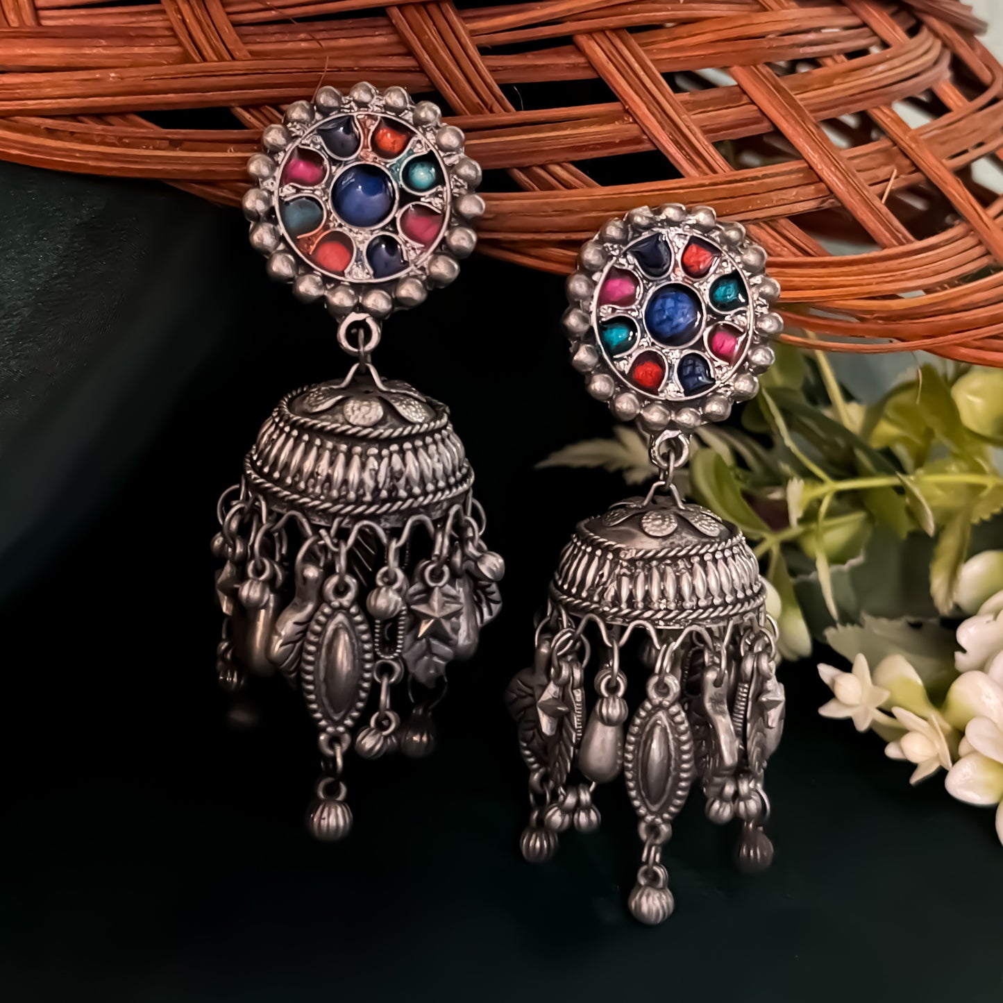 Neha Vintage Polish Jhumka Earrings- Multi