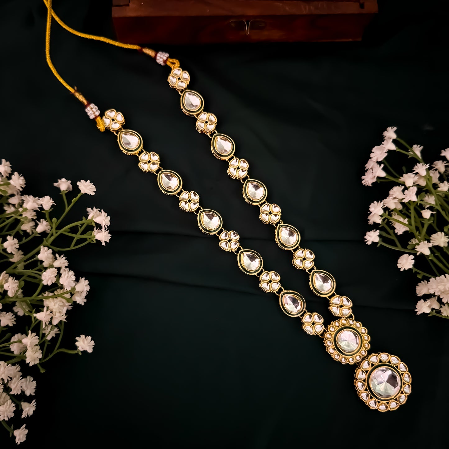 Sunidhi Kundan Long Necklace Set- Golden