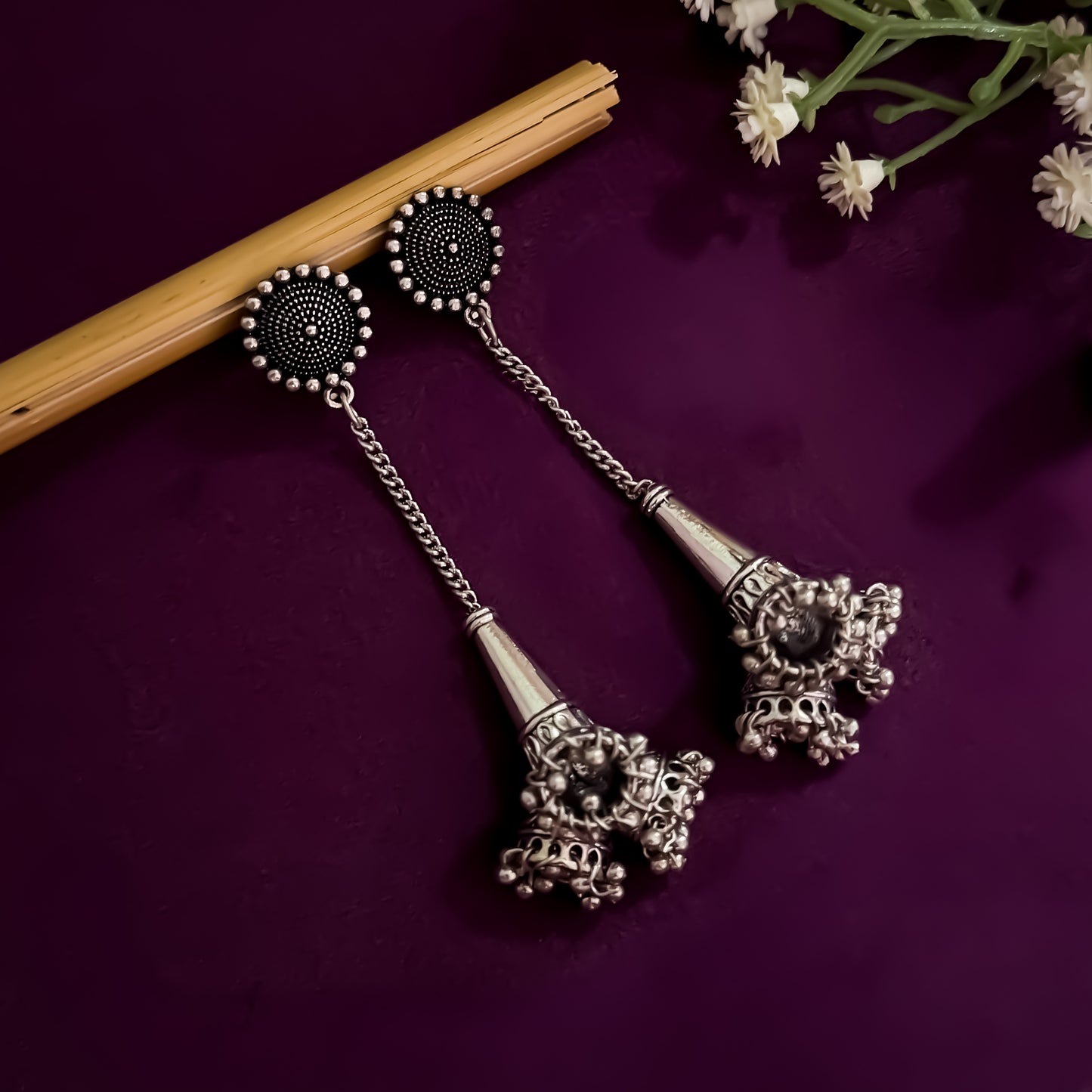 Sayali German Silver Jhumka Earrings