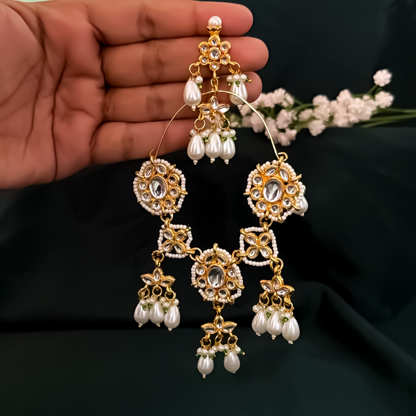 Aamna Statement Kundan Chandbali Earrings - Golden