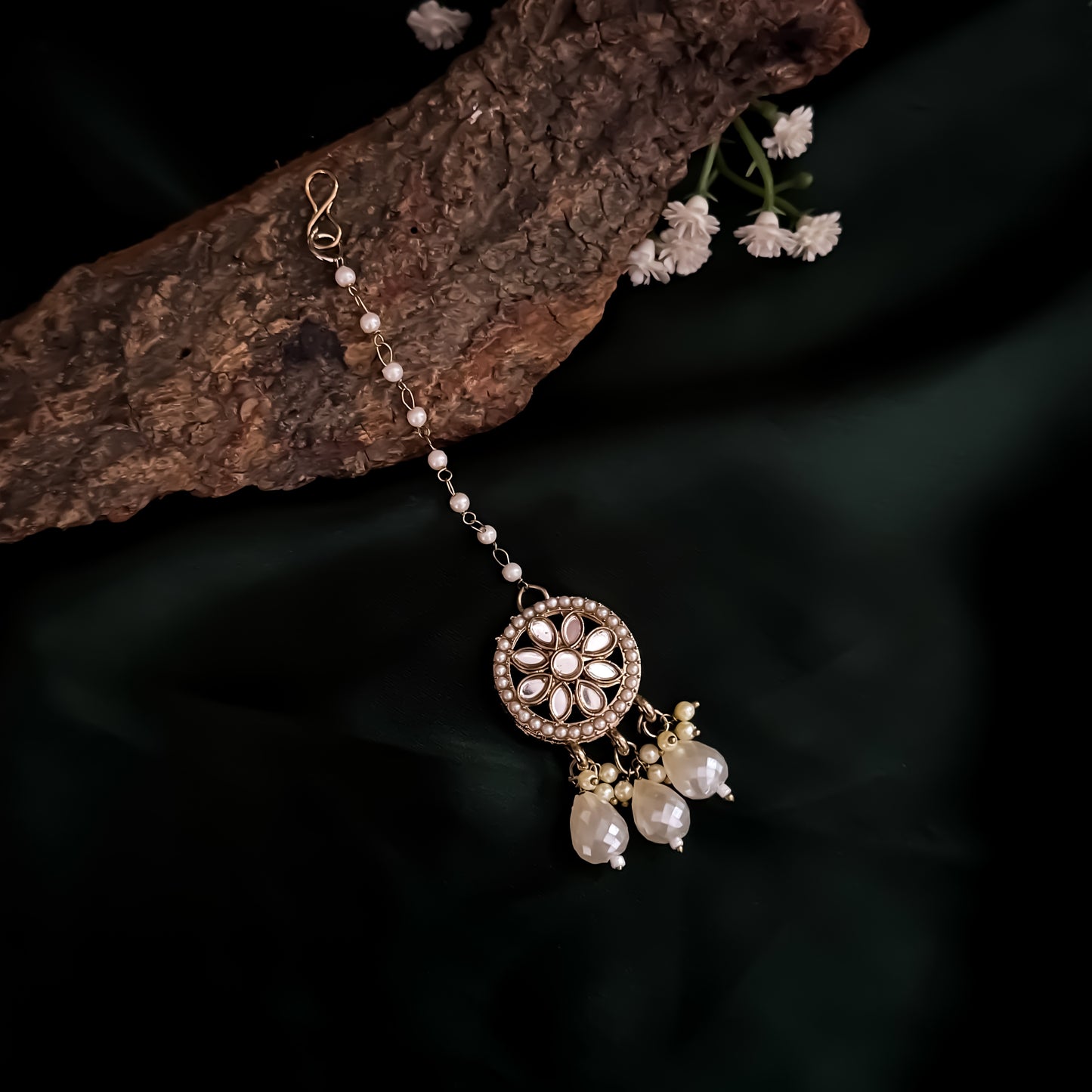 Kashish Jadau Mirror Jhumka Earrings with Sahara/Earchains - Golden