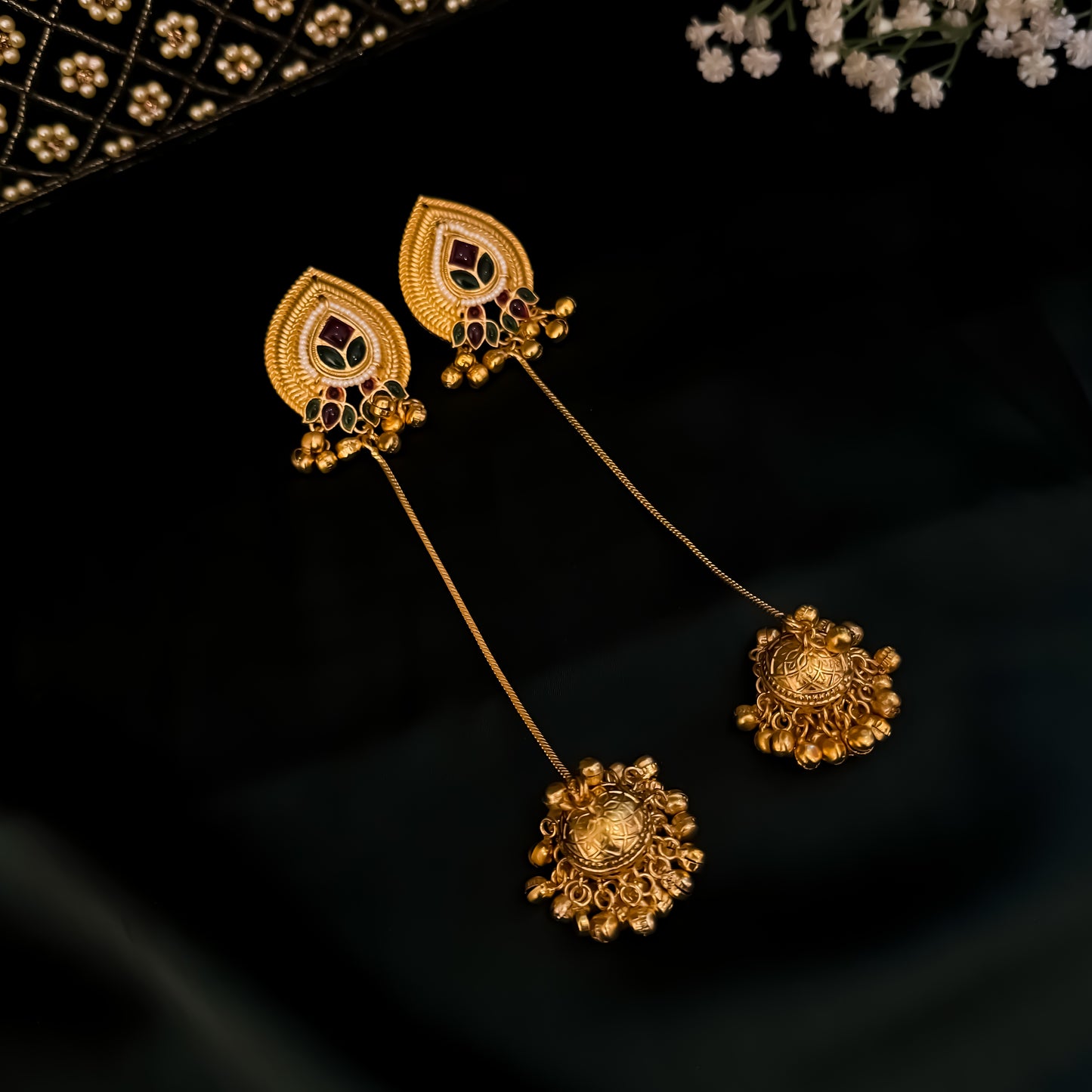 Anjana Premium Kashmiri Brass Dejhoor Ghungroo Earrings - Pink & Green