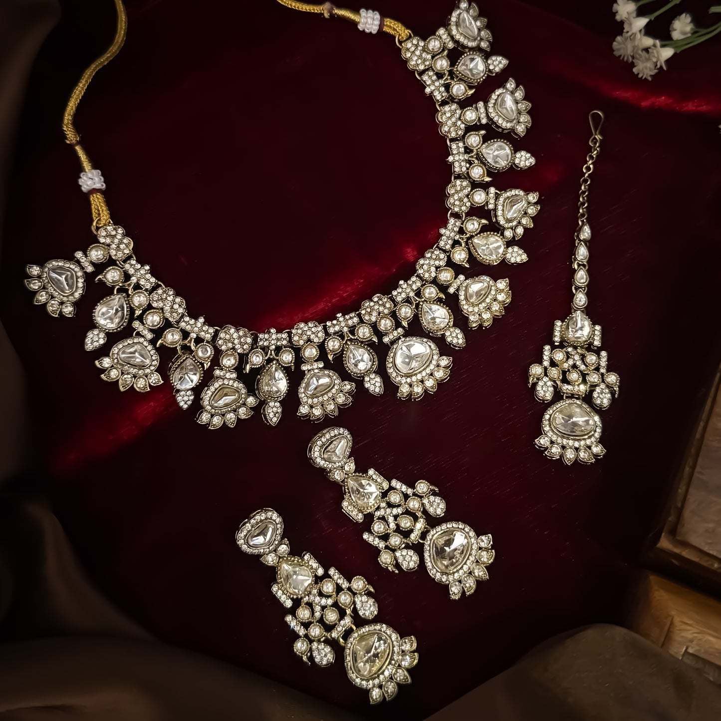 Jehana Premium Polki Lookalike Necklace Set - Golden