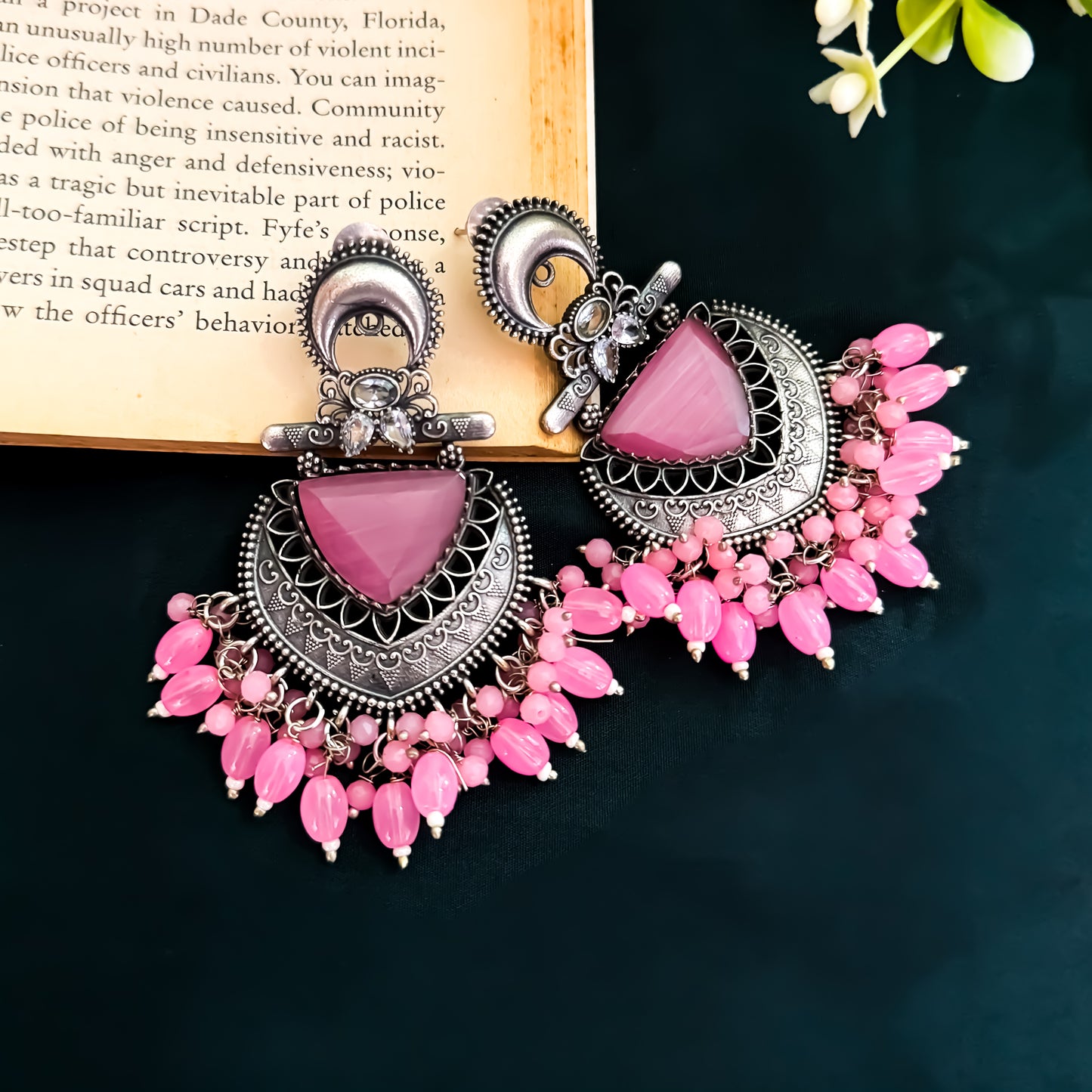 Monalisa Premium Brass Chabdbali Earrings - Pink