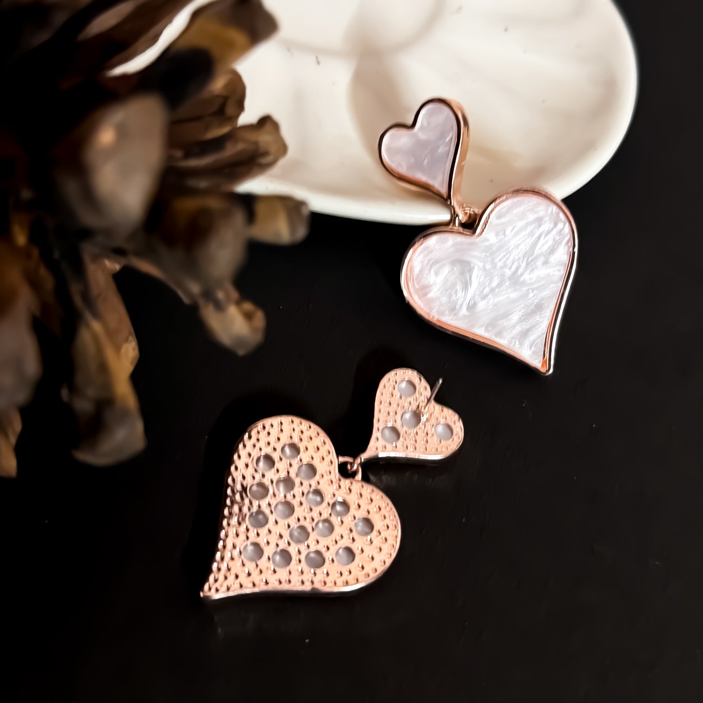 Double Heart Dangler Earrings