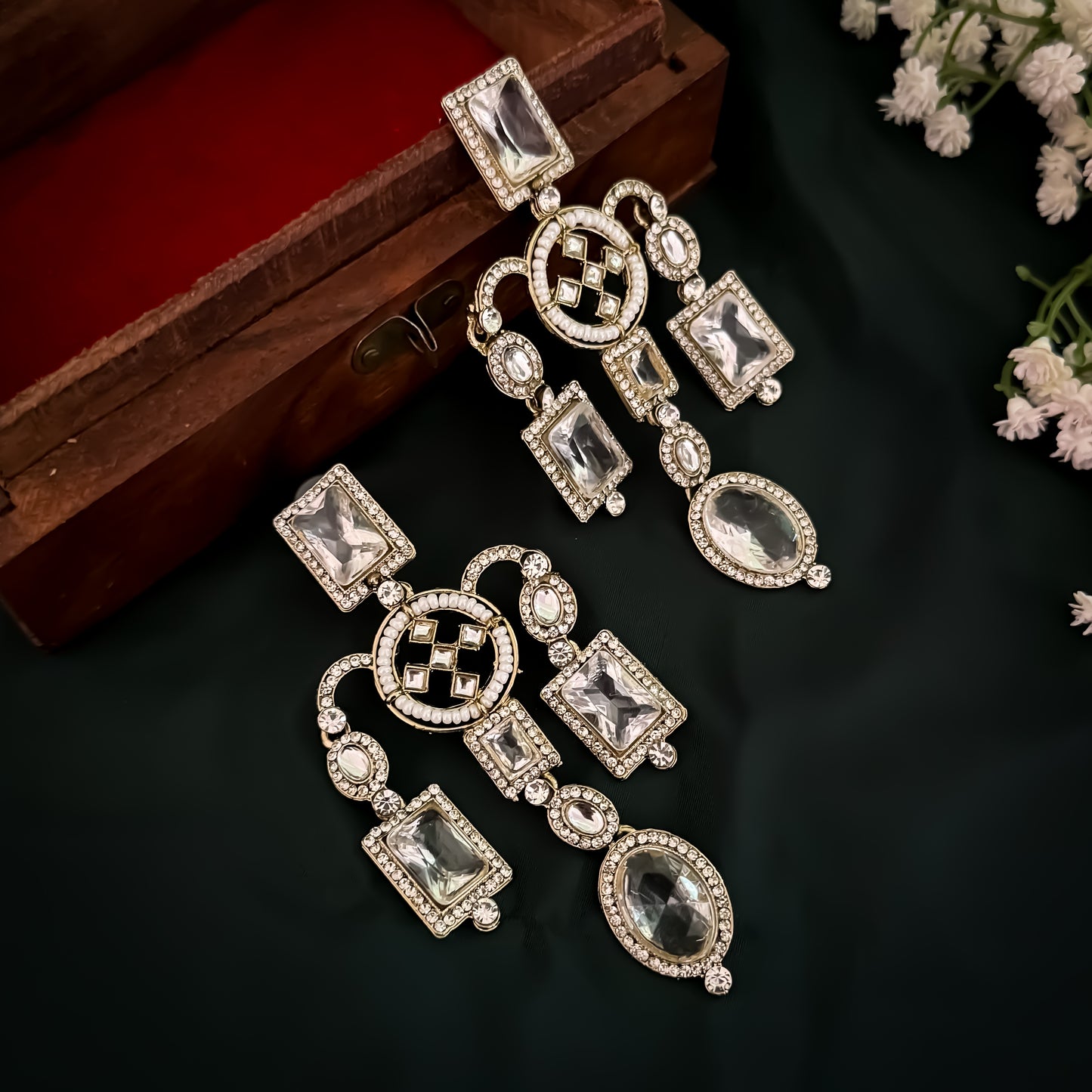 Ankita Inspired Drop Earrings - Golden/Ivory