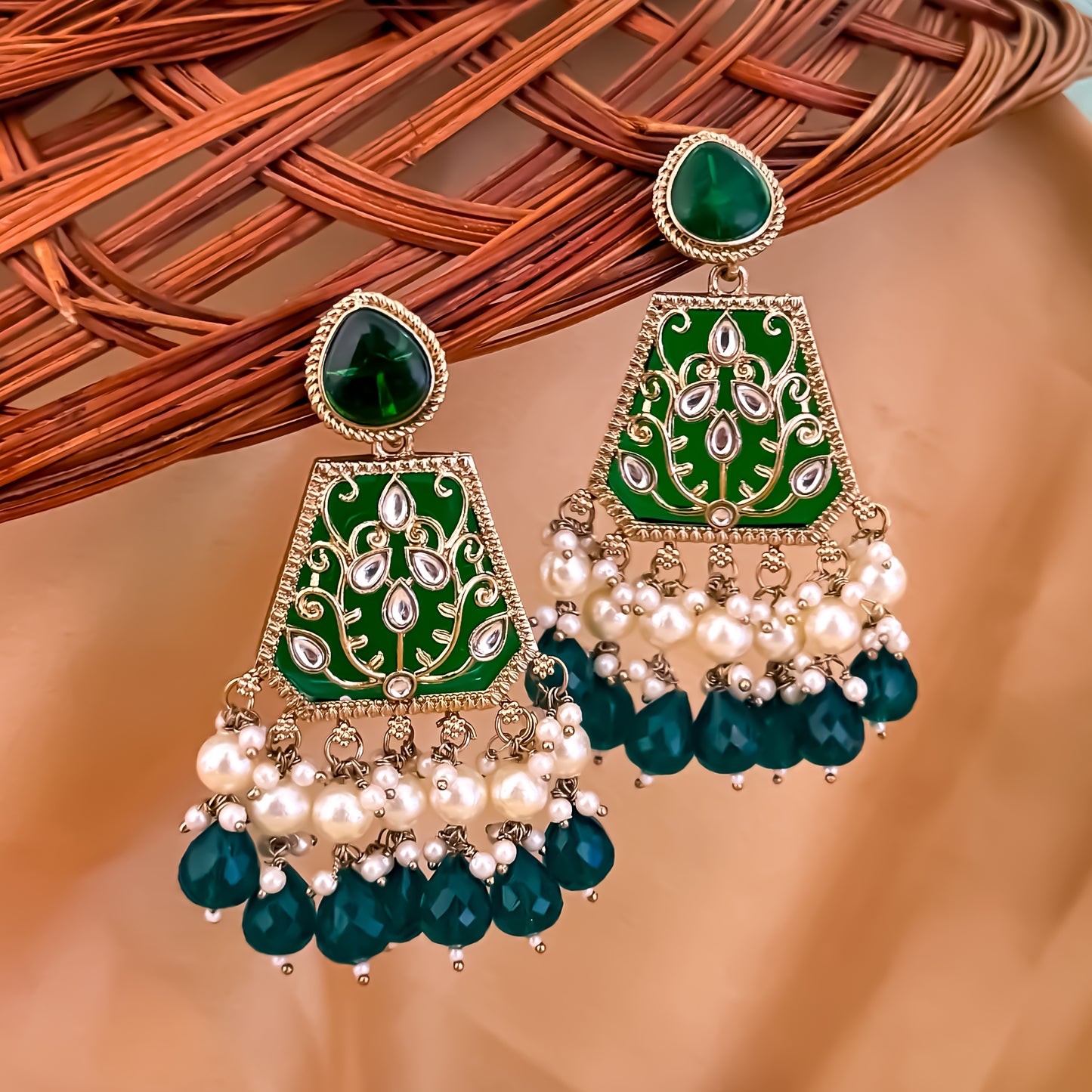 Sanskriti MOP Pearl Chandbali - Green
