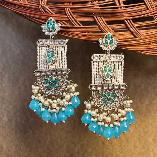 Kamya Pearl Chandbali Earrings- Sky Blue