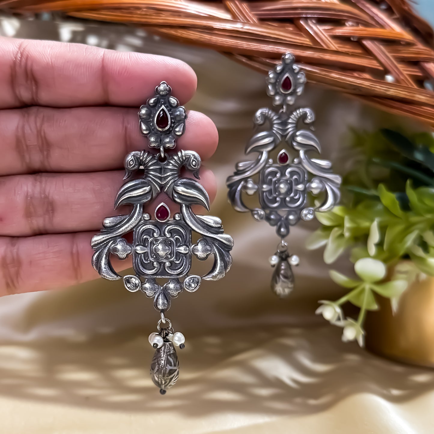 Ruhani Handcrafted SLA Brass Earrings - Ruby