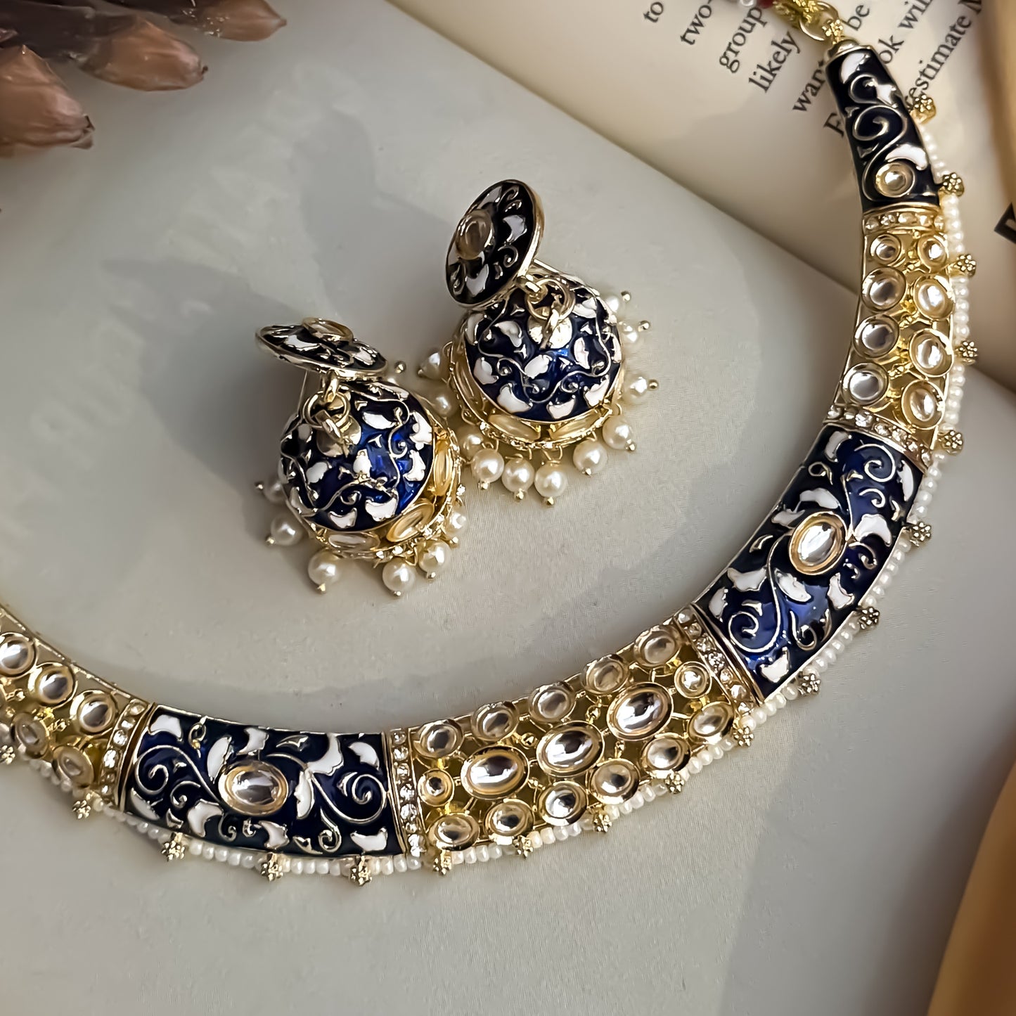 Malishka Meenakari Hasli Necklace Set - Royal Blue
