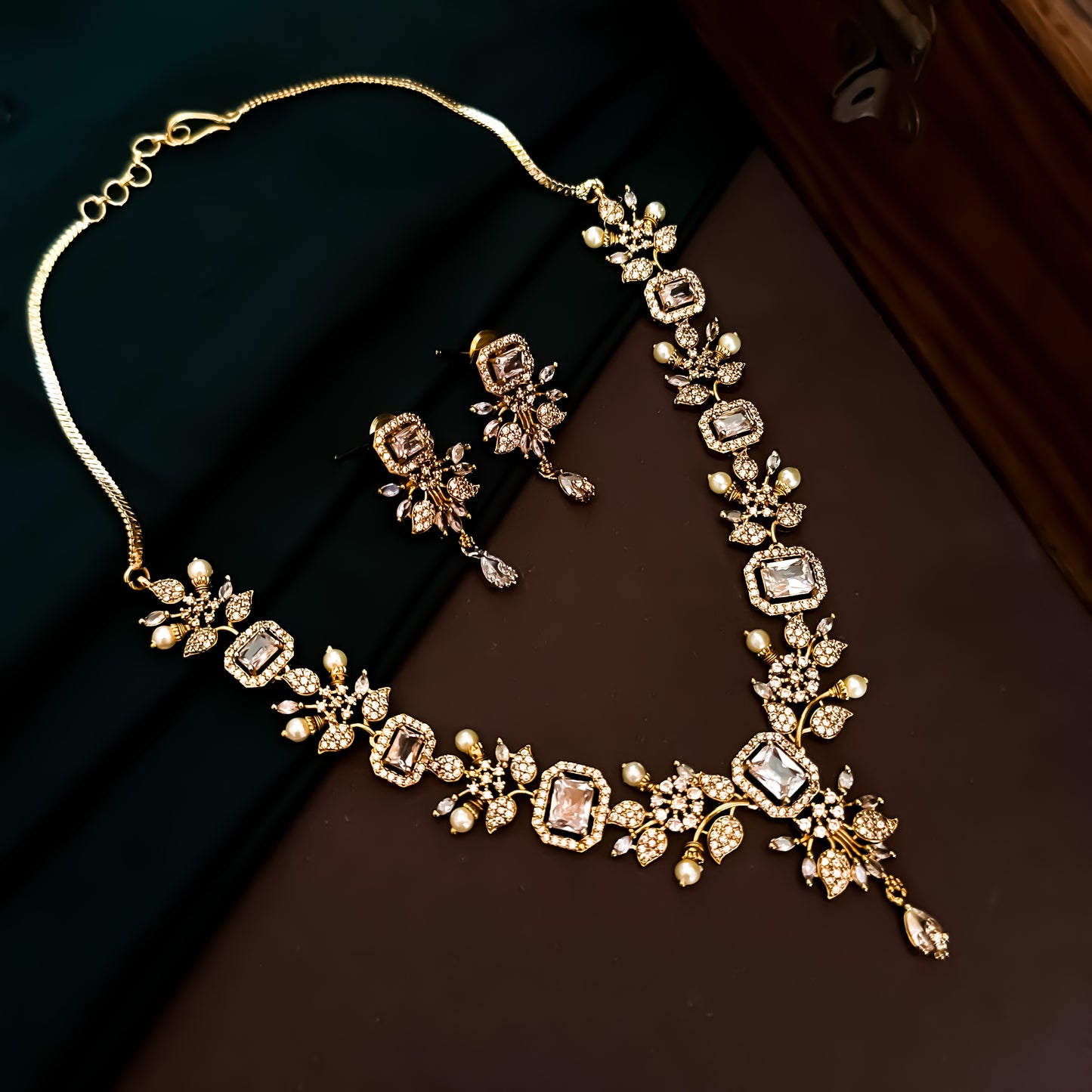 Shreshtha AD Necklace Set - Golden