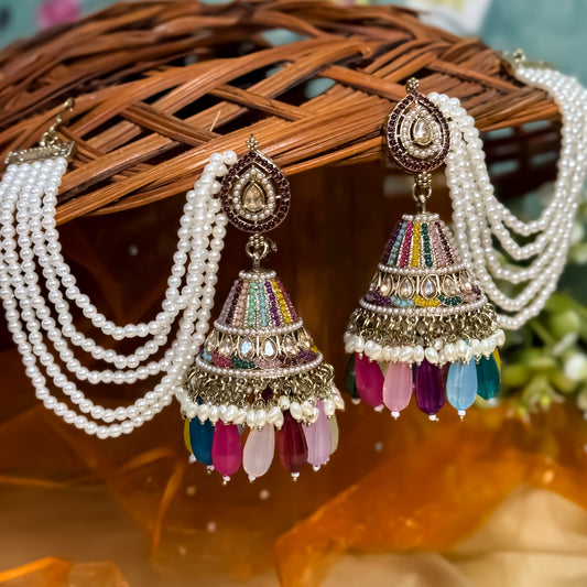 Mahiya Jadau Jhumka Earrings with Sahara - Multi