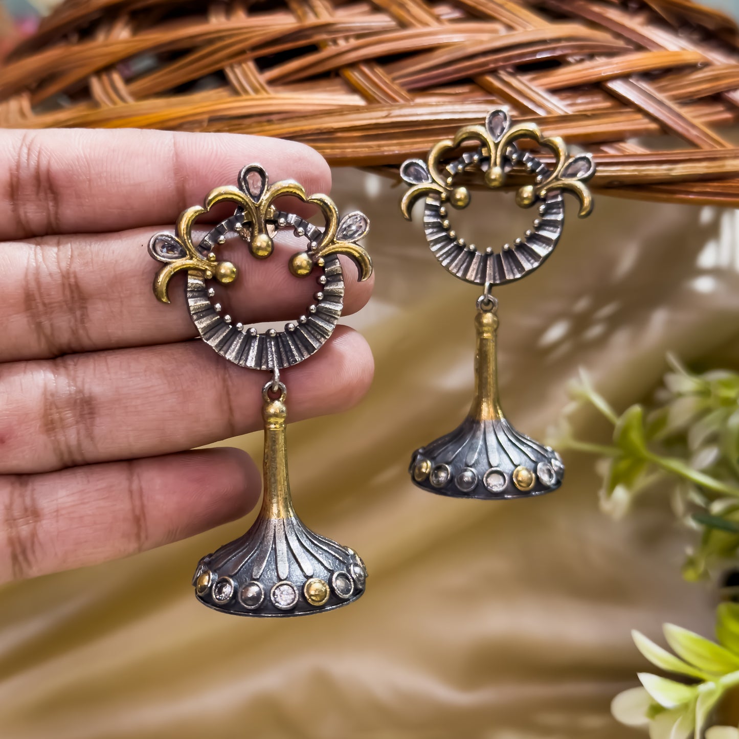 Bella Zircon Dual Tone SLA Brass Earrings
