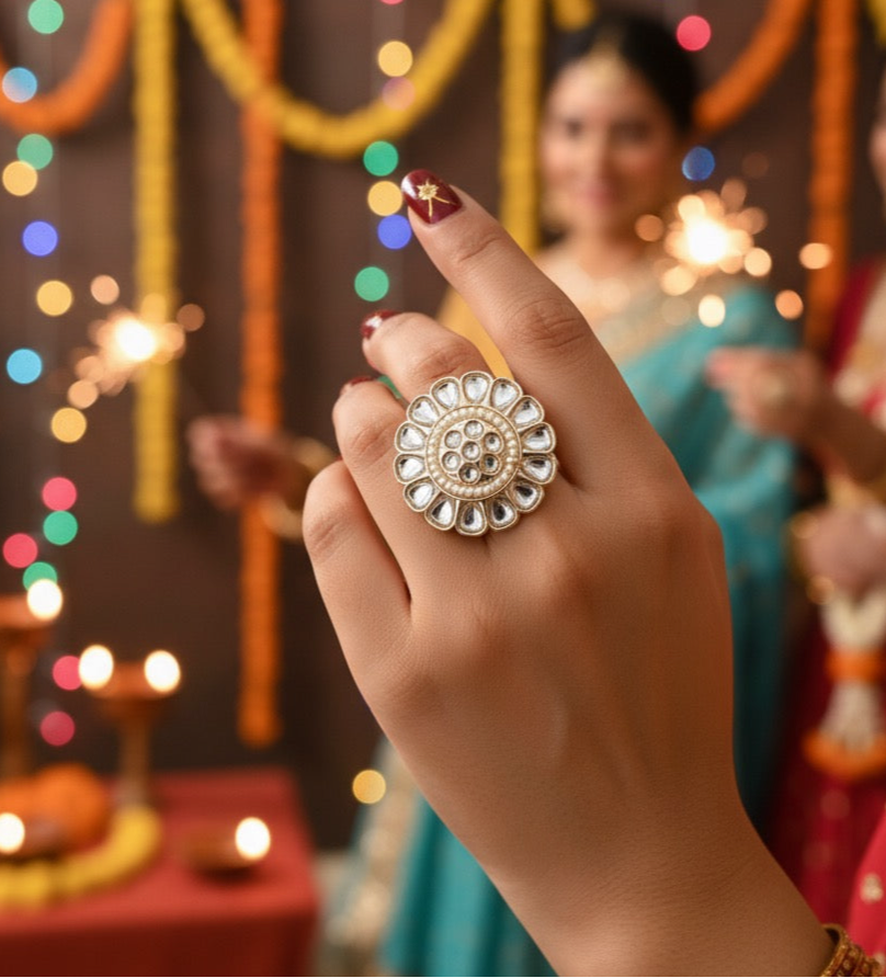 Avni Dabi kundan Adjustable Ring