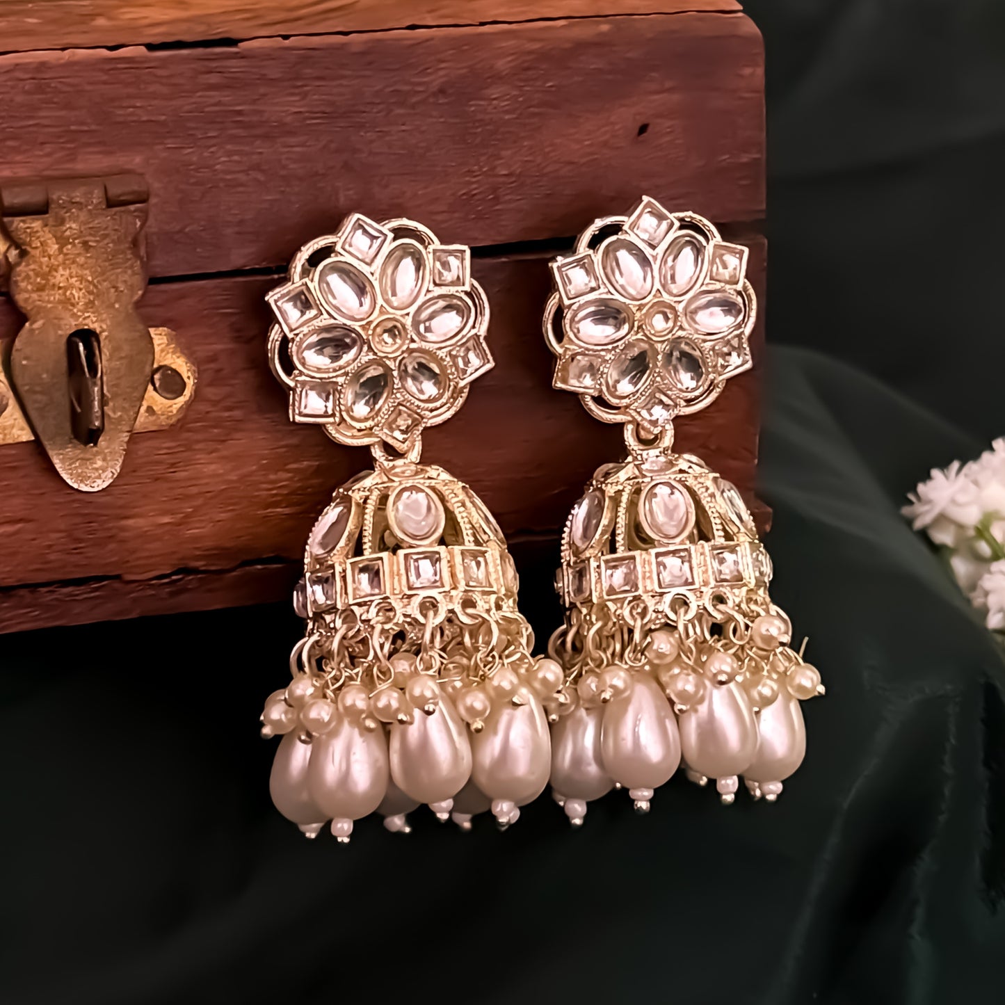 Aashika Pearl Jhumka Earrings- Golden