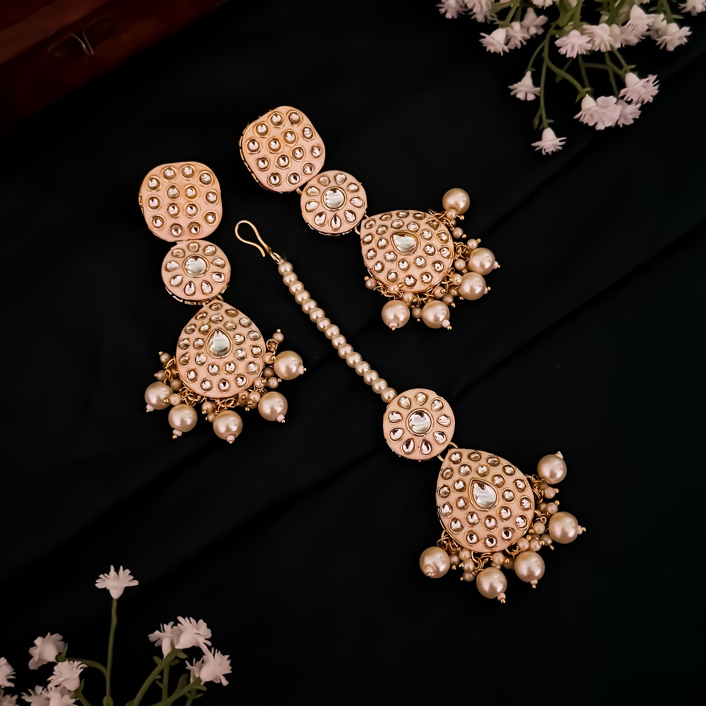 Jubina Meenakari Kundan Long Necklace Set- Golden