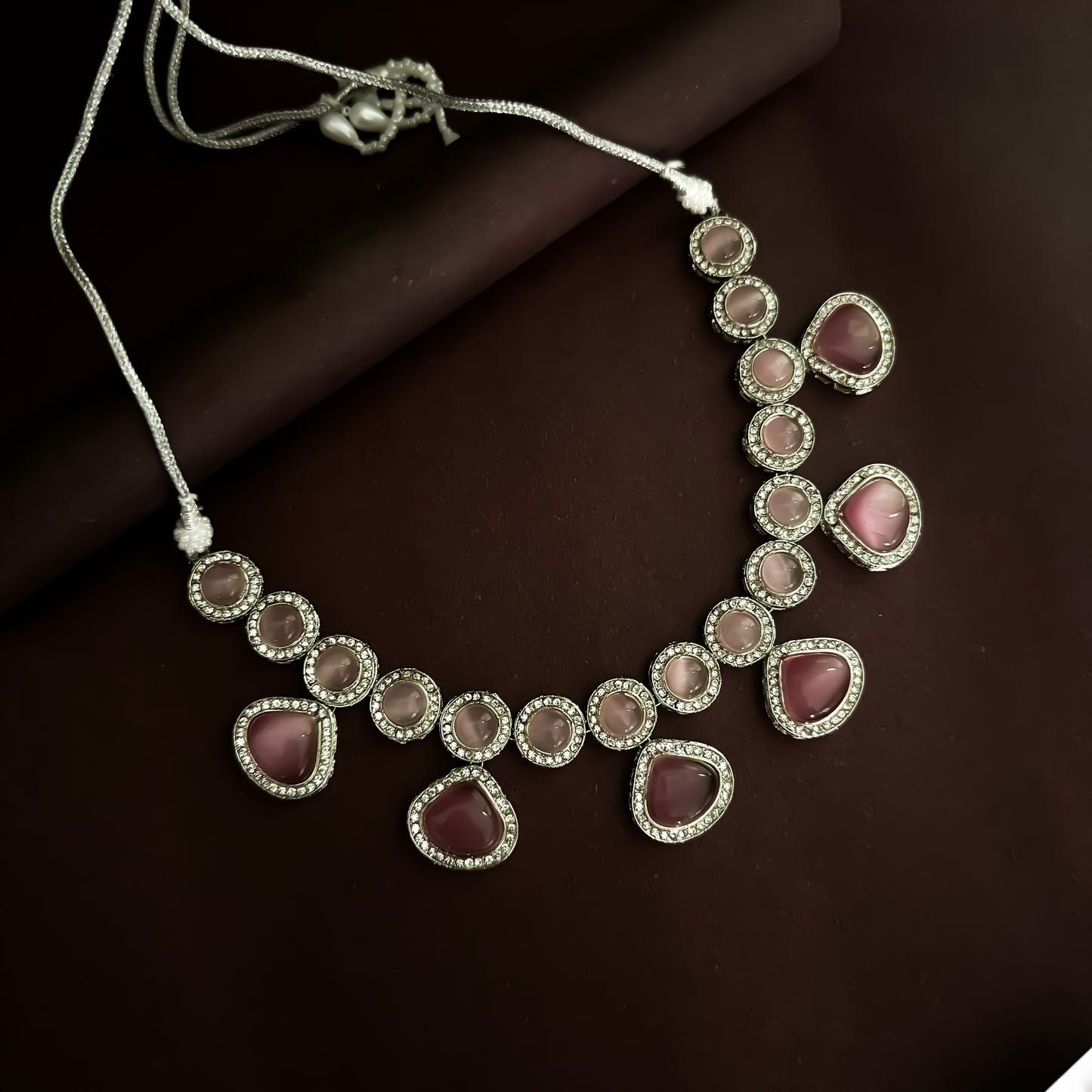 Minal Monalisa Stone Necklace Set- Pastel Pink