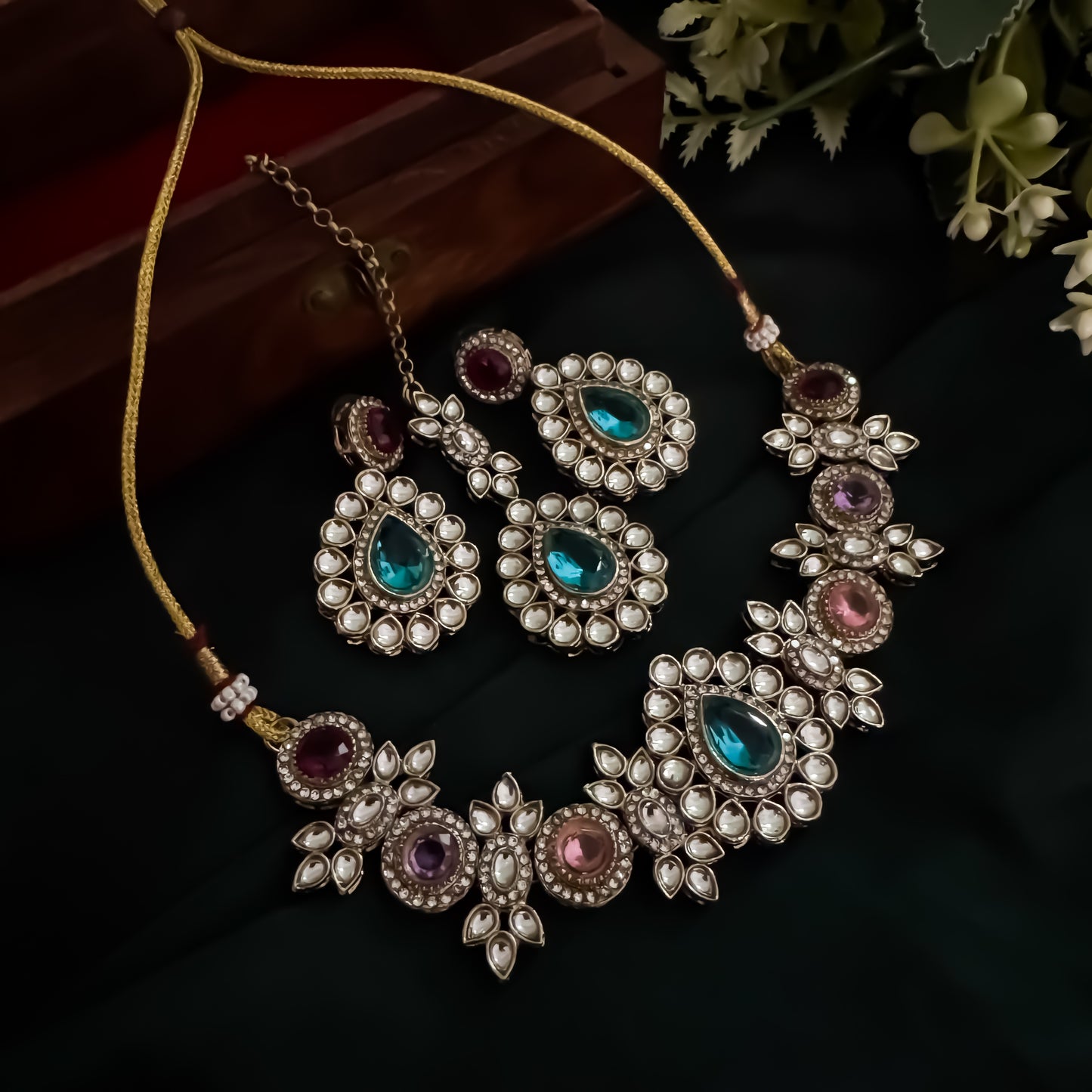 Israt Kundan Necklace Set - Multi