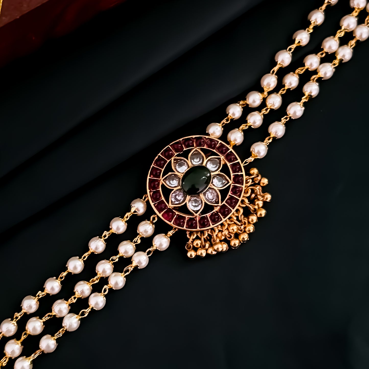 Jayasi Pearl Necklace Set- Green & Pink