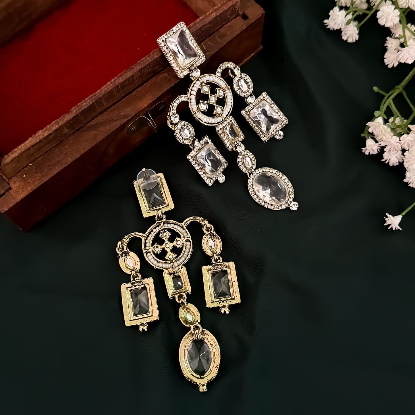 Ankita Inspired Drop Earrings - Golden/Ivory
