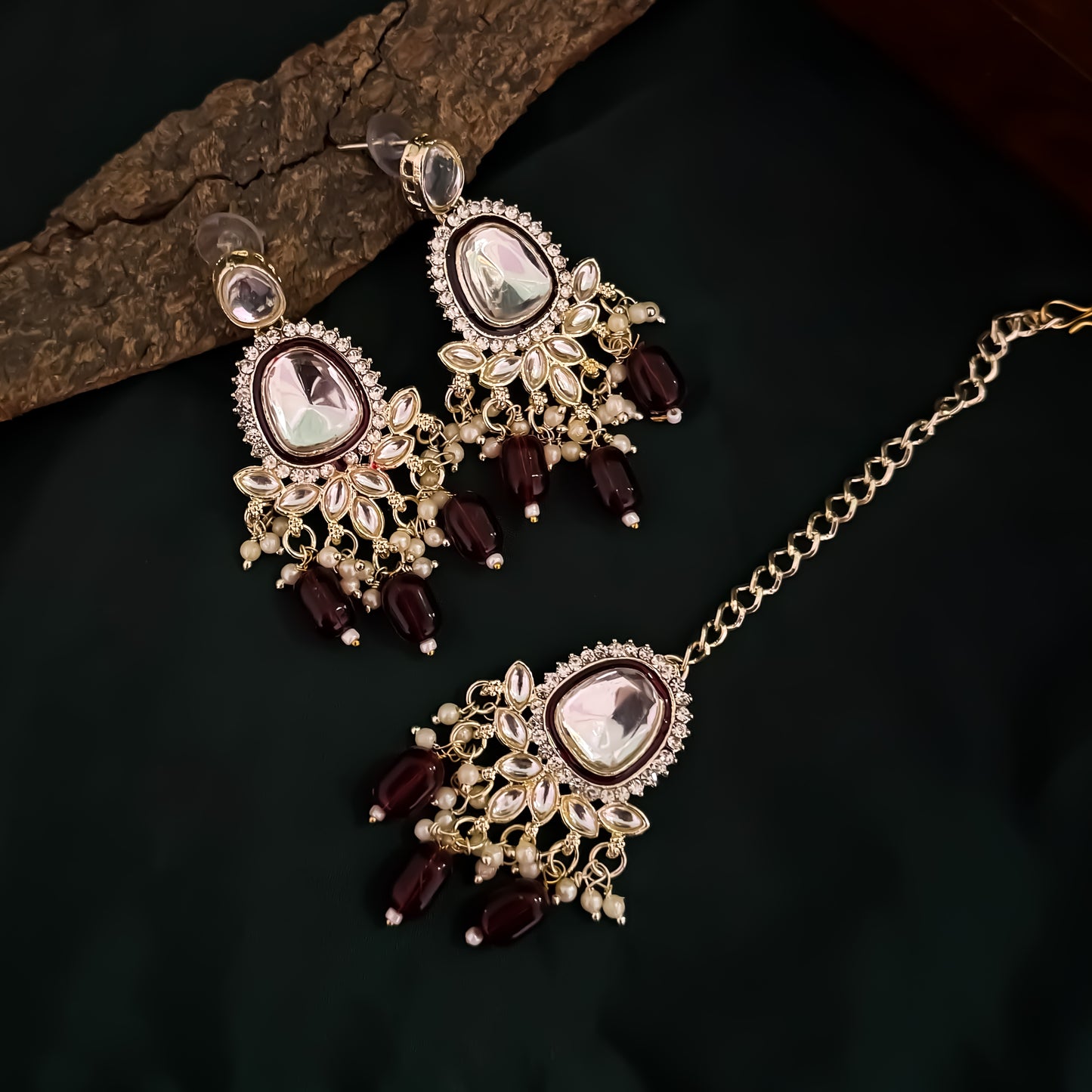 Kasish Kundan Necklace Set - Maroon
