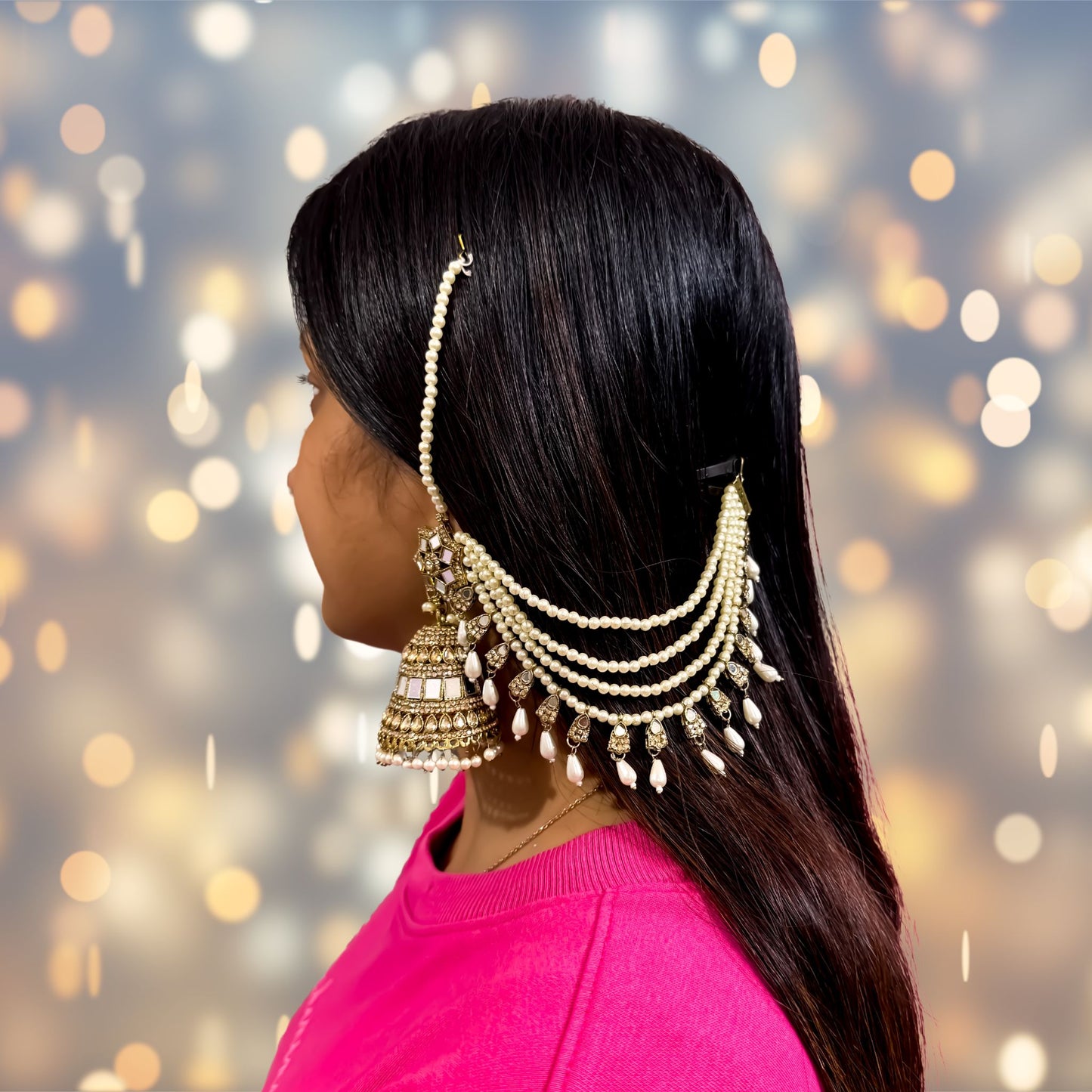 Rani Padmavat Jadau Jhumka Earrings with Sahara & Teeka - Golden