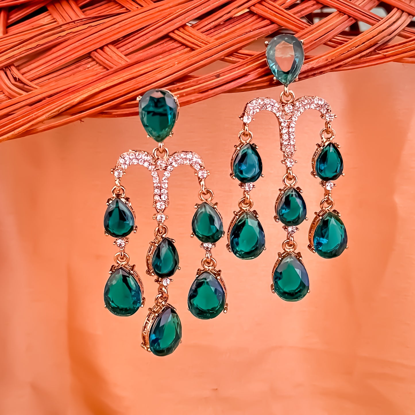 Sharon Chandelier Dangler Chandbali Earrings - Peacock Blue