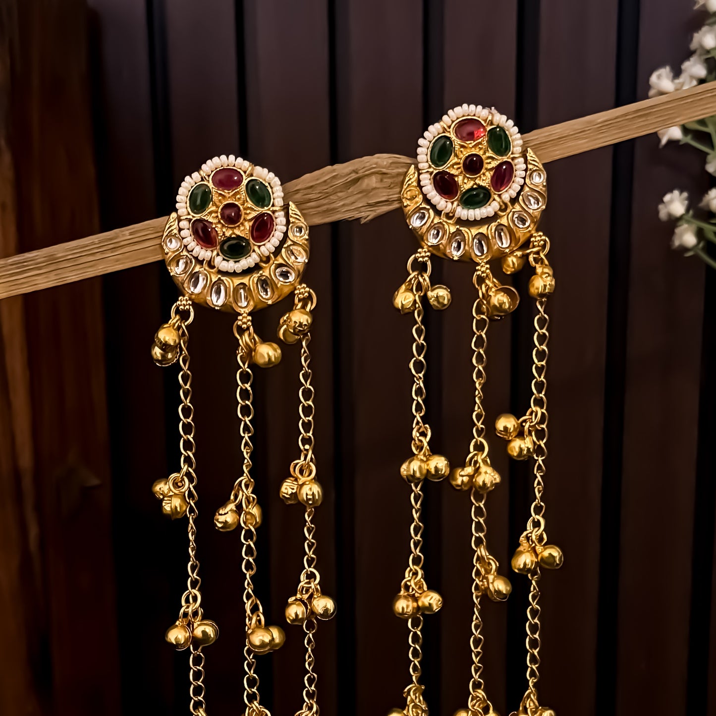 Dalisha Kashmiri Brass Dejhoor Ghungroo Earrings - Pink & Green