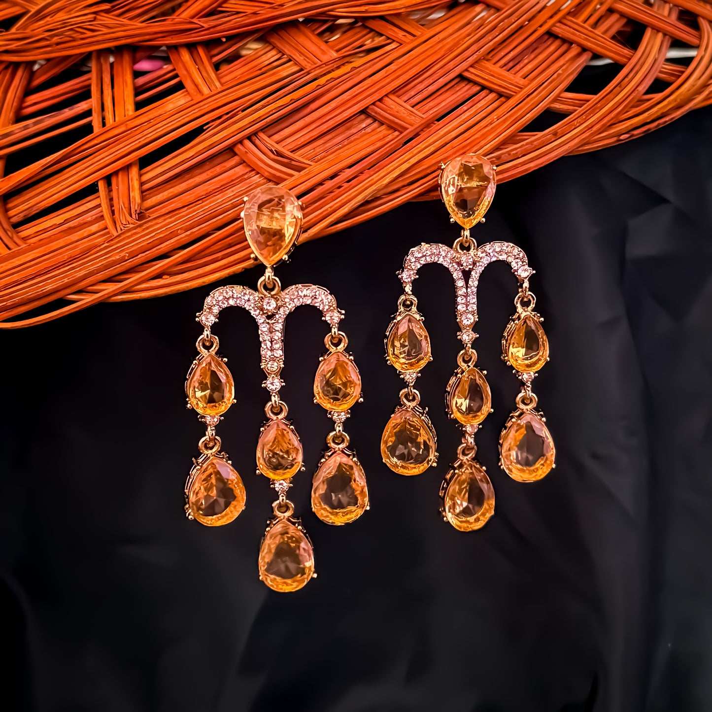 Sharon Chandelier Dangler Chandbali Earrings - Champagne Gold