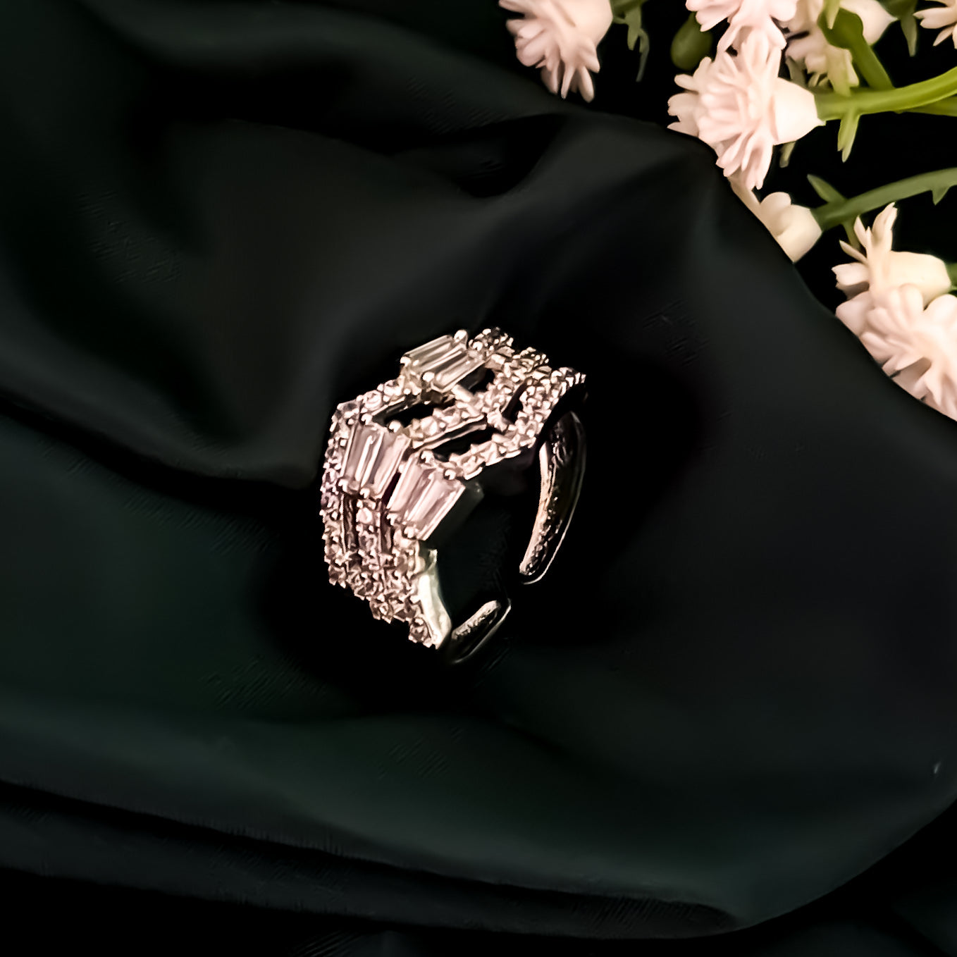 Siyasa American Diamond Silver Adjustable Ring