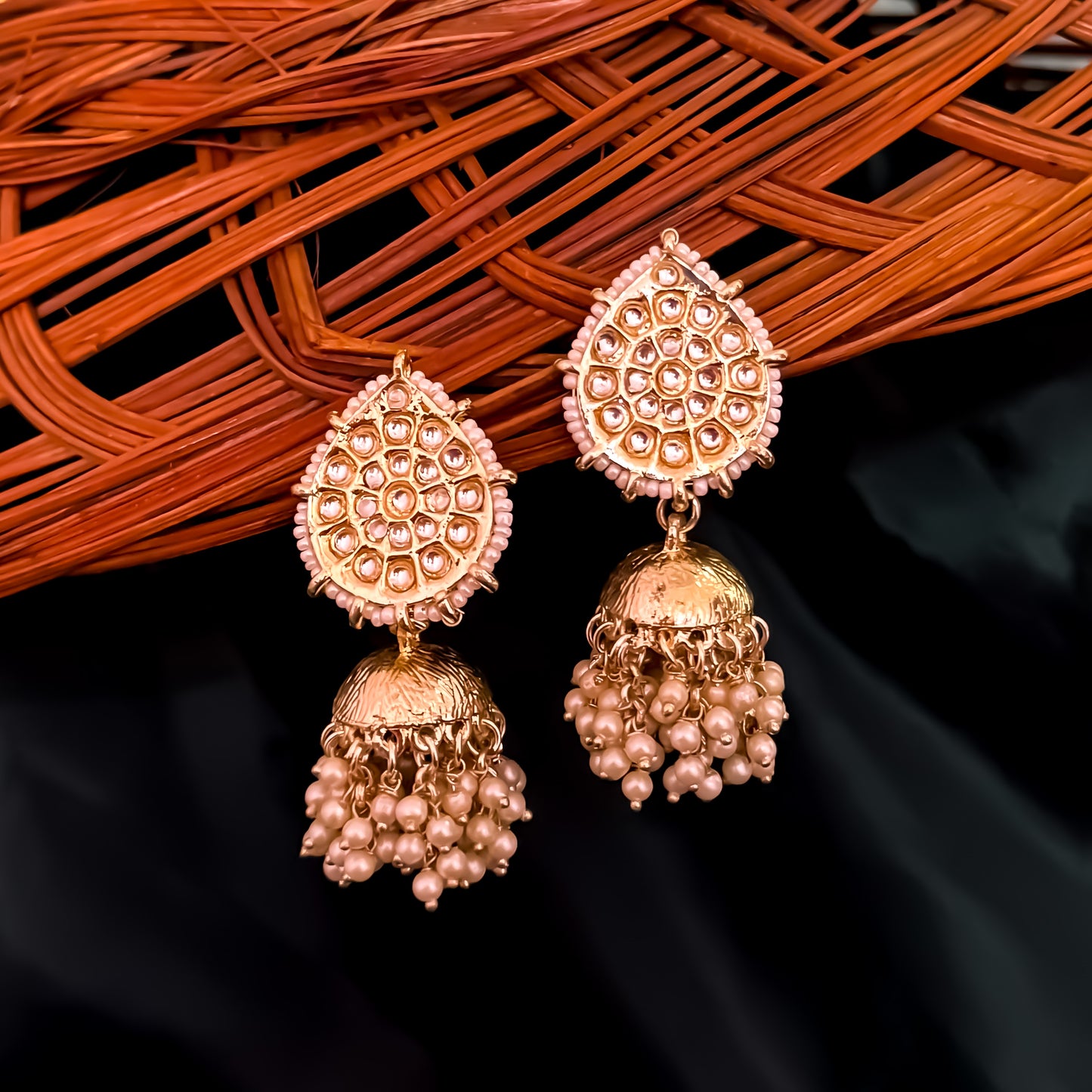 Aarushi Dabi Kundan Pearl Loaded Jhumka Earrings - Golden