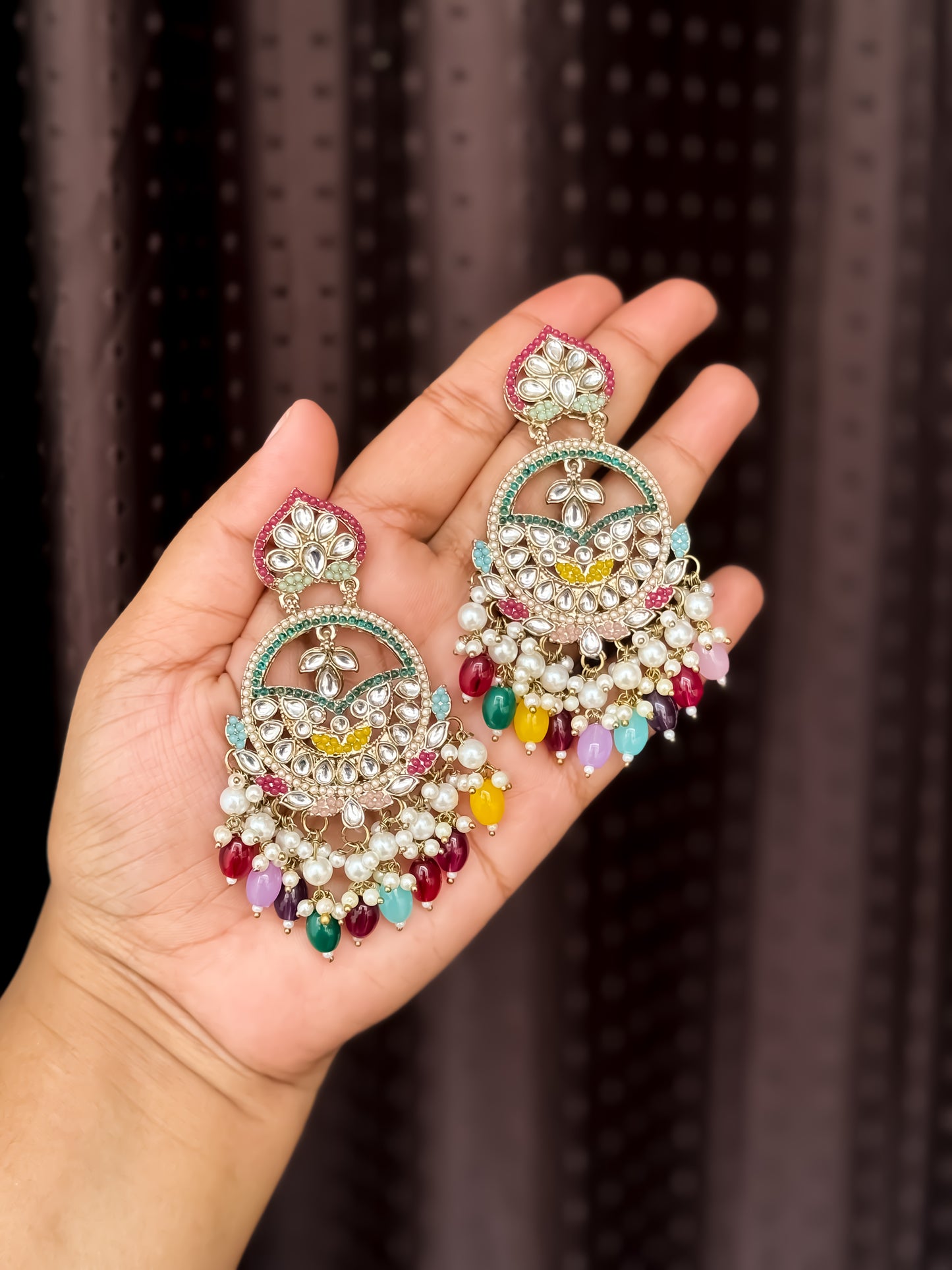 Zoya Jadau Chandbali Earrings -Multi