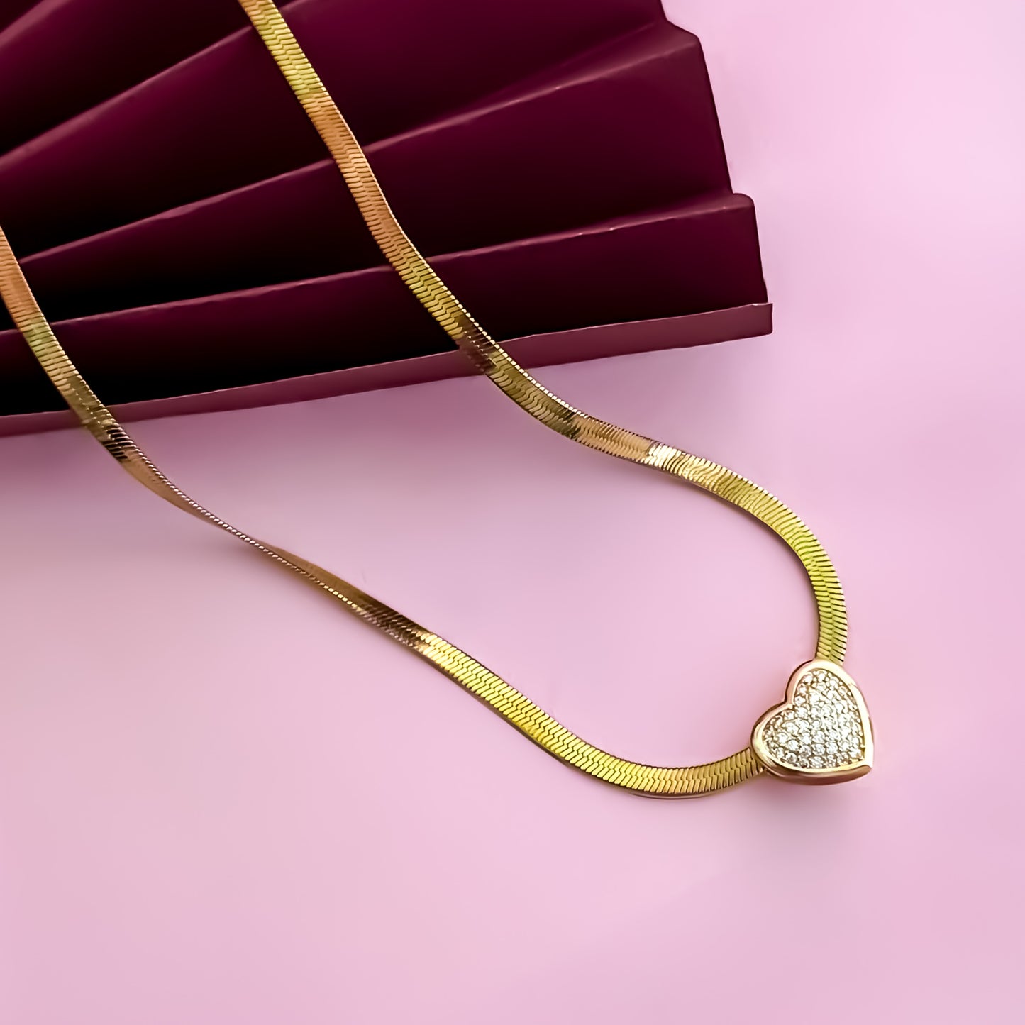 Luna 18K Gold Plated AntiTarnish Snake Chain with Heart Golden AD Pendant