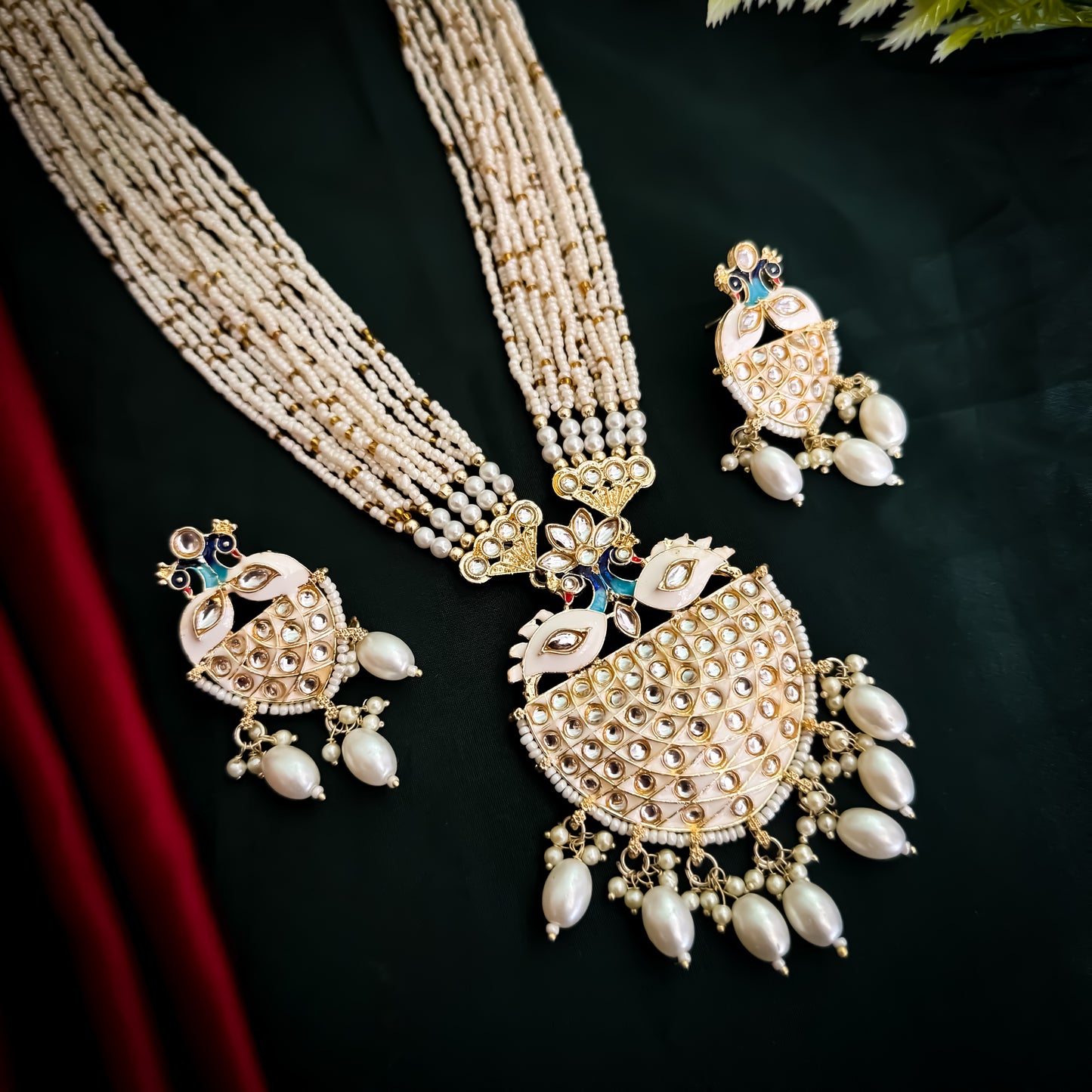 Prisa Meenakari Peacock Necklace Set