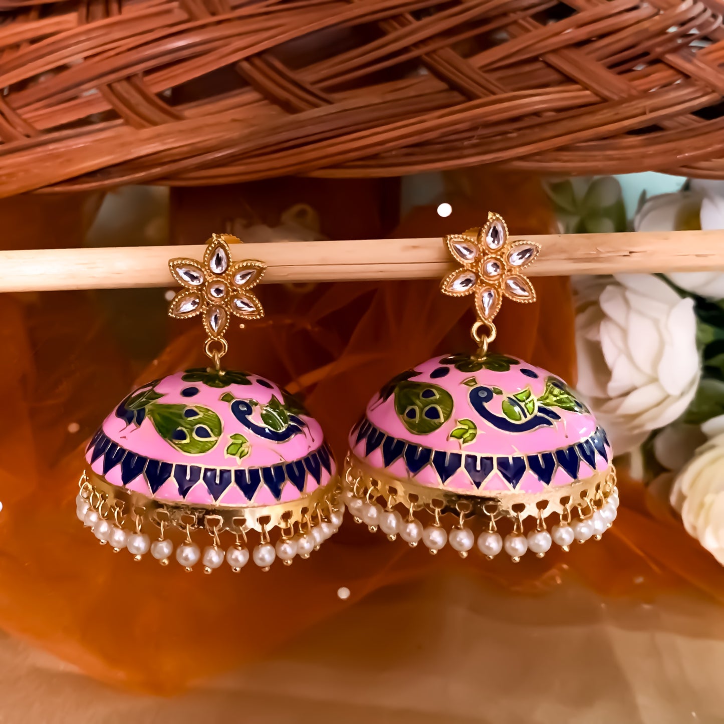 Insa Meenakari Jhumka Earring - Pink