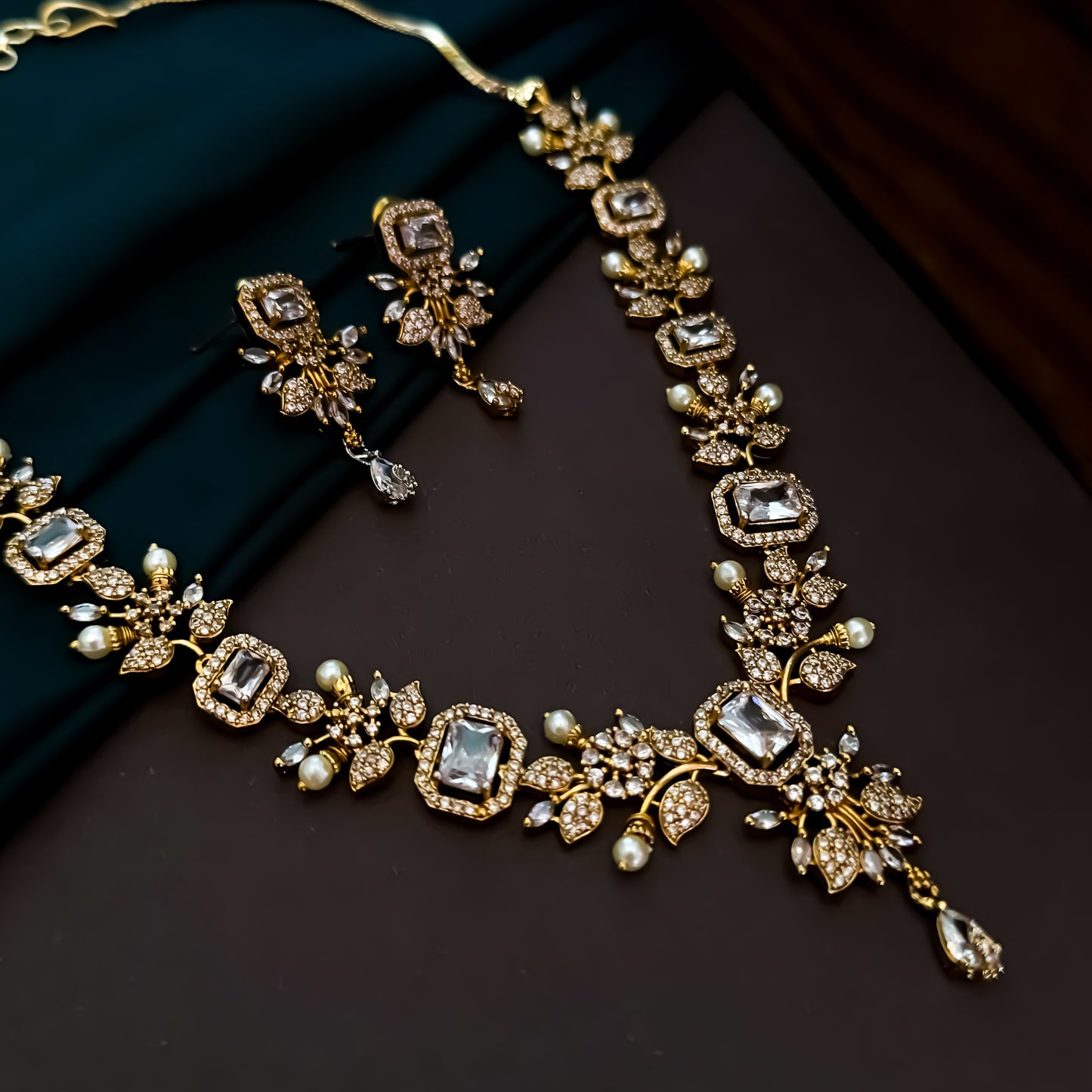 Shreshtha AD Necklace Set - Golden