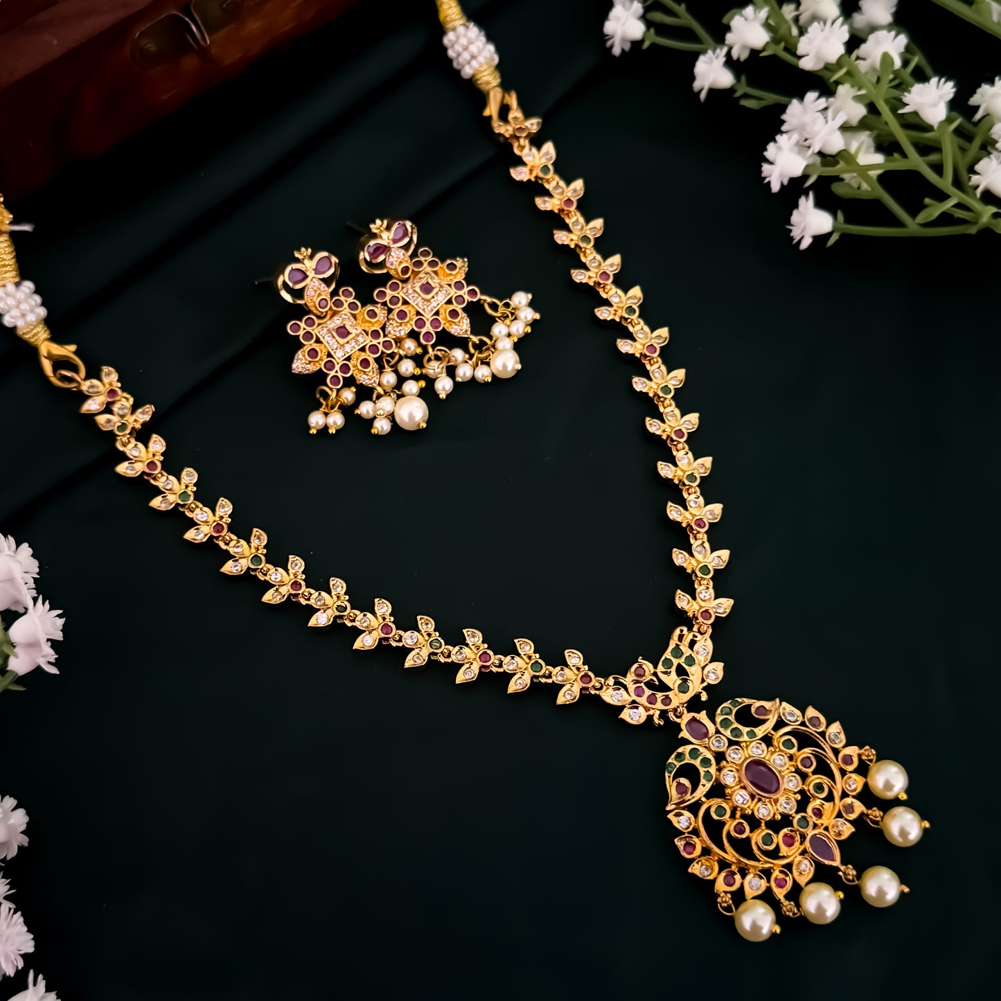 Kalini Peacock Motif American Diamond Studded Necklace Set