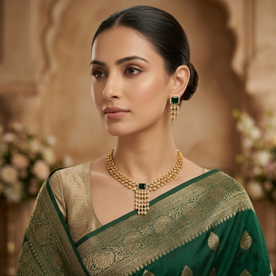 Samyukta Temple AD Necklace Set - Green