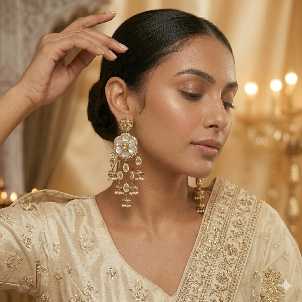 Tarini Jadau MOP Dangler Earrings - Golden