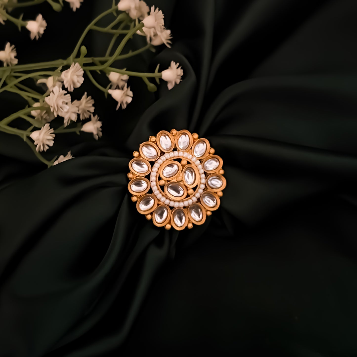 Asmita Premium Kundan Ring - White