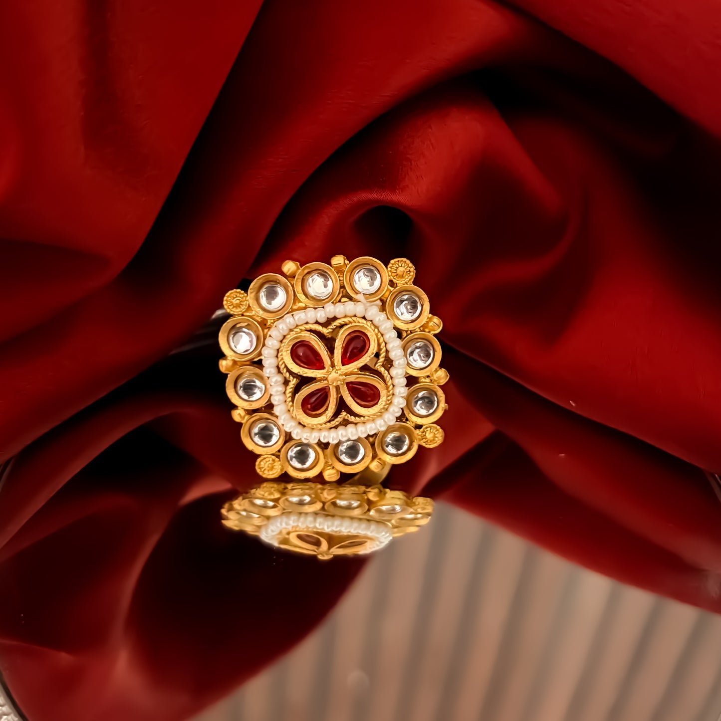 Kanishka Premium Kundan Ring - Pink