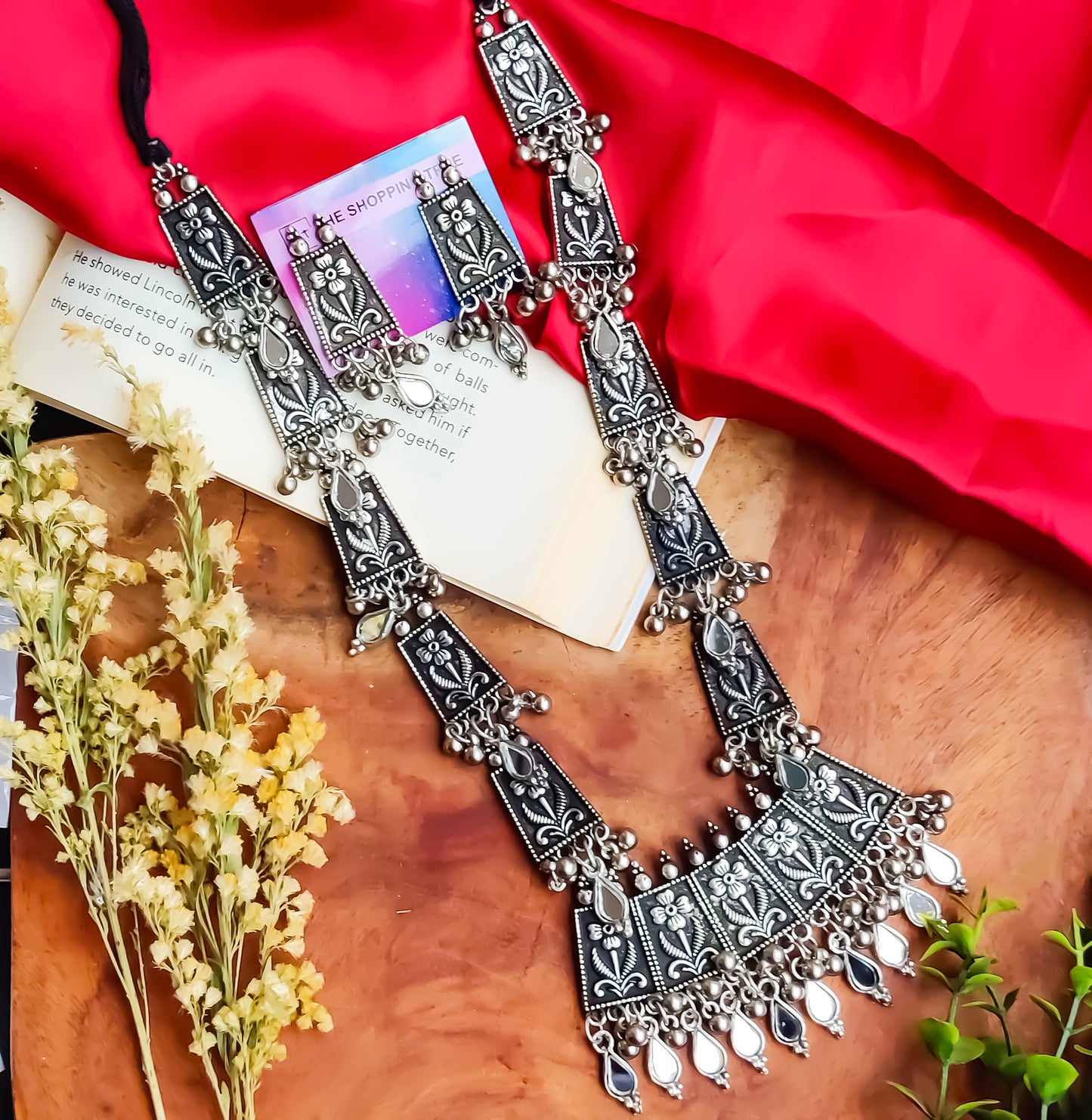 Floral Long Mirror Necklace Set