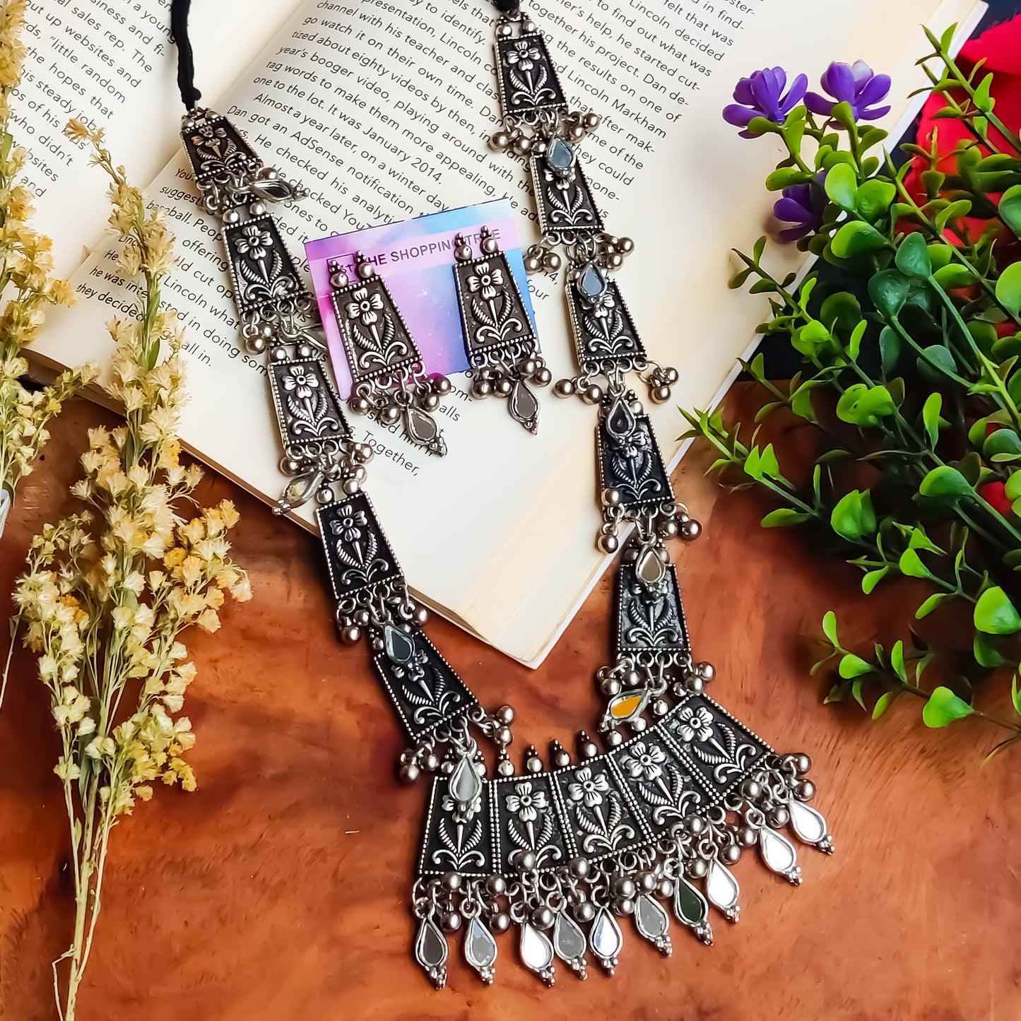 Floral Long Mirror Necklace Set