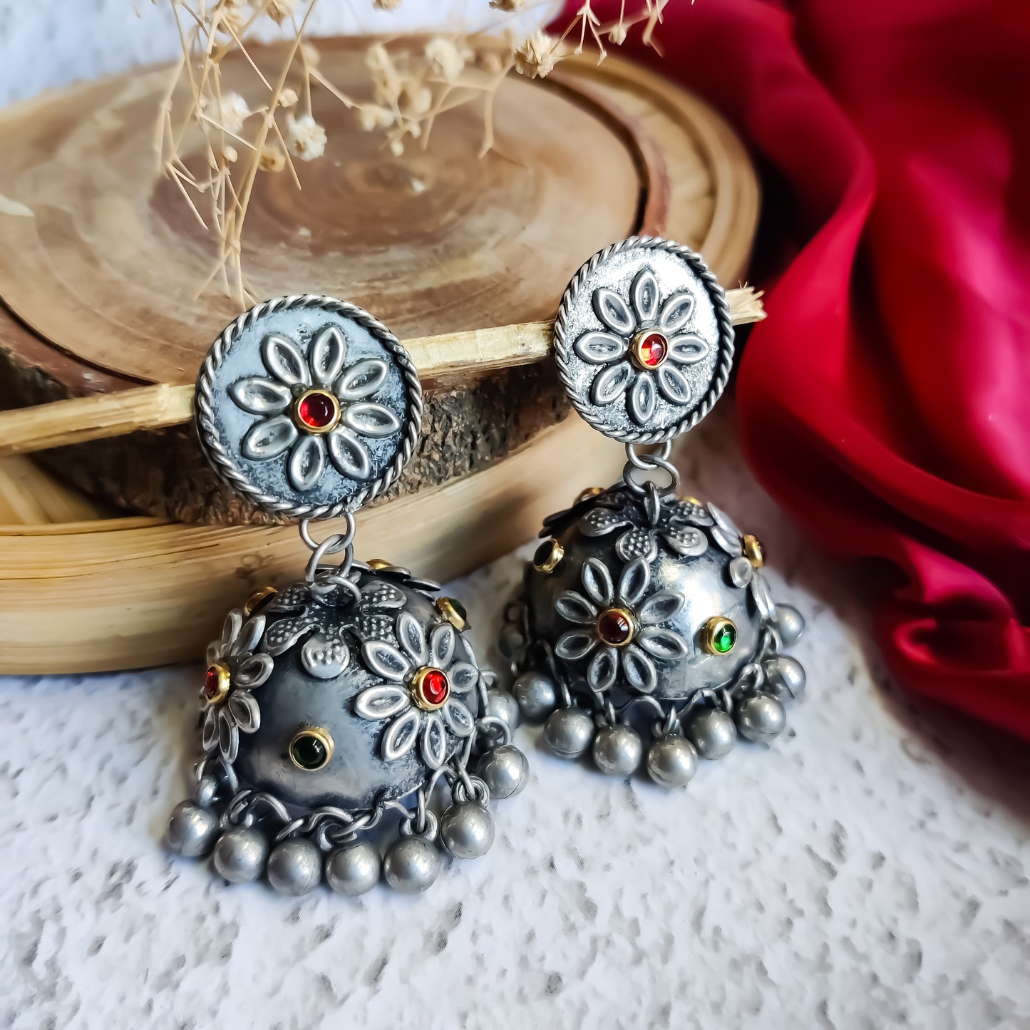 Manmeet Floral Vintage Polish Jhumka Earrings - Multi